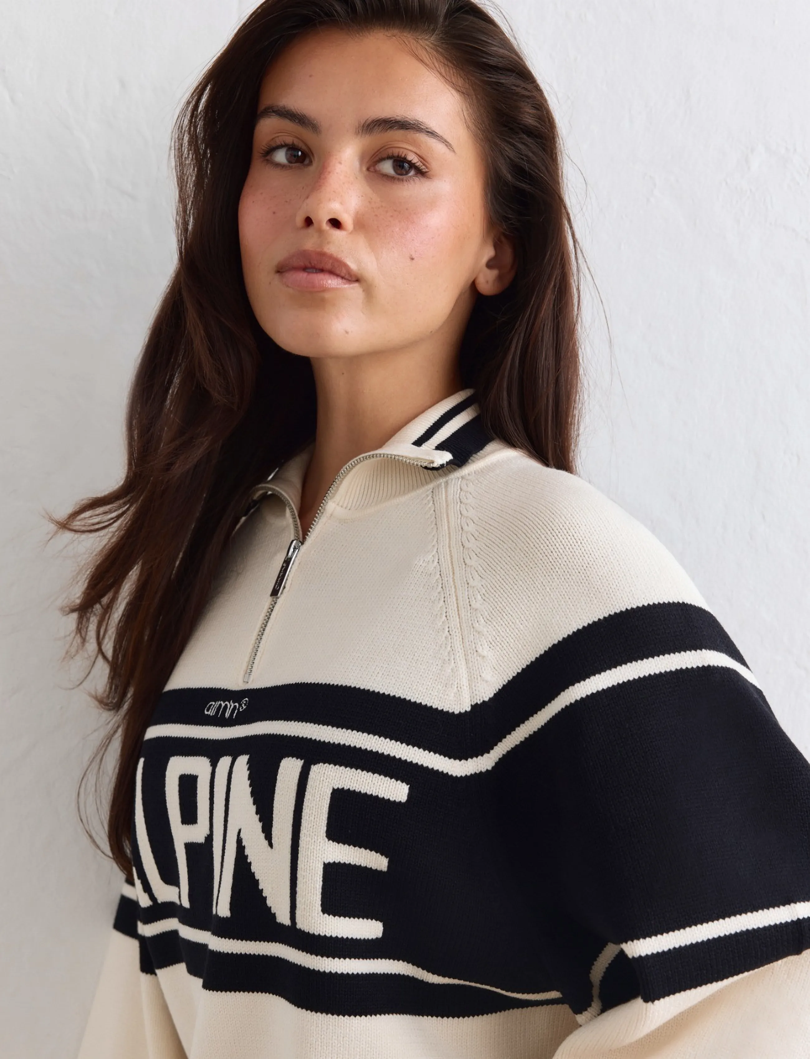 aim´n Alpine Knitted Half Zip - Kleidung - BLACK/WHITE / cream