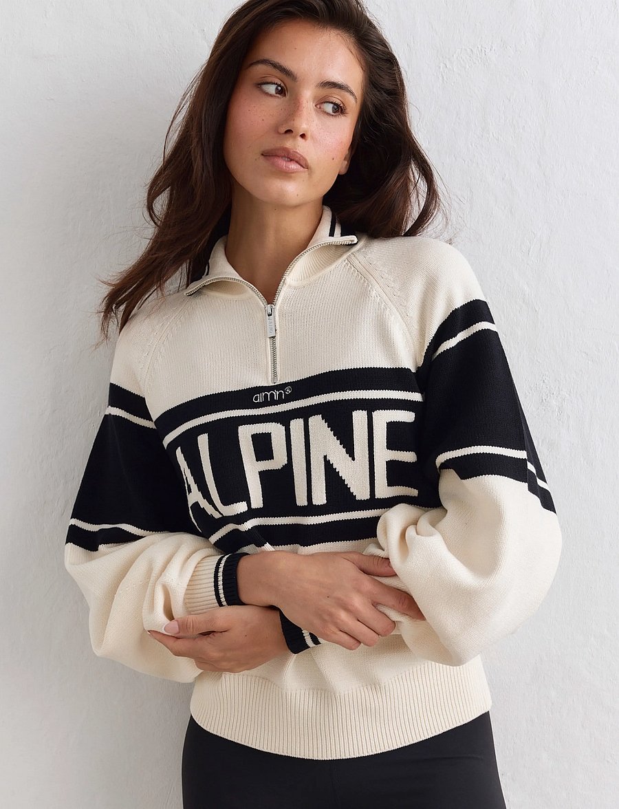 aim´n - Alpine Knitted Half Zip - dressipluusid ja pusad - black/white - 3