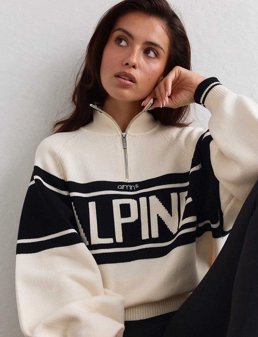 aim´n - Alpine Knitted Half Zip - dressipluusid ja pusad - black/white - 4