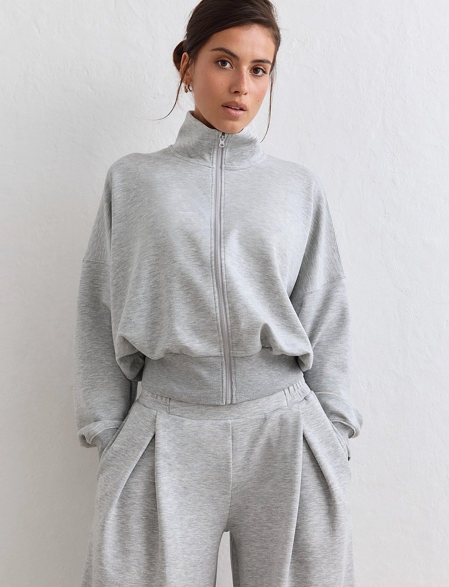 aim´n - Soft Modal Zip Jacket - sweatshirts - light grey melange - 0