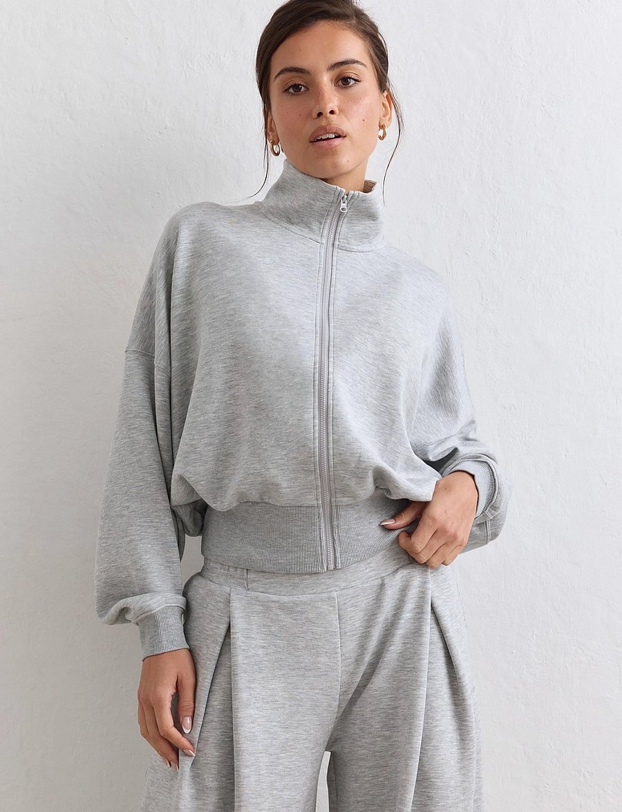 aim´n - Soft Modal Zip Jacket - sweatshirts - light grey melange - 3