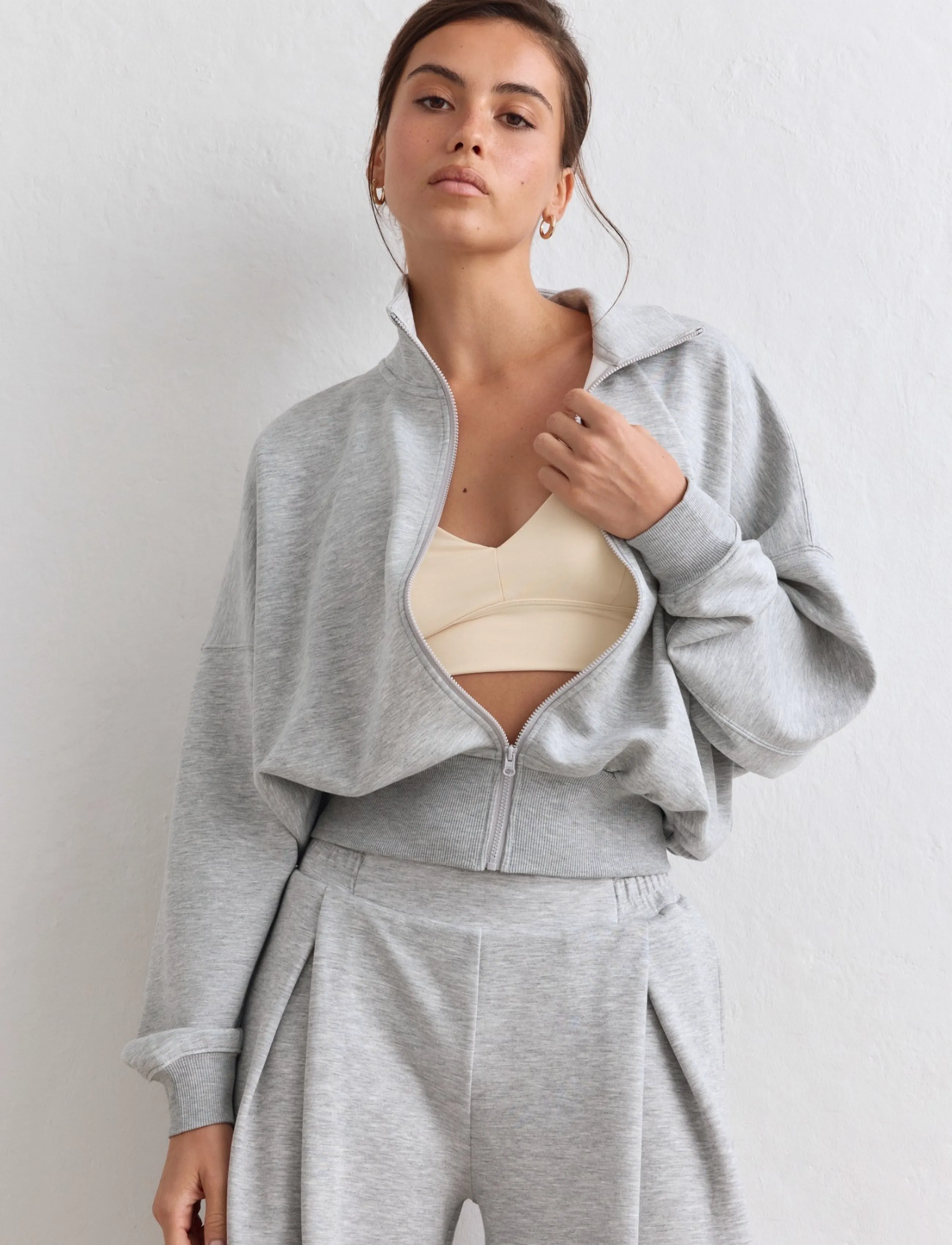 aim´n - Soft Modal Zip Jacket - sweatshirts - light grey melange - 4