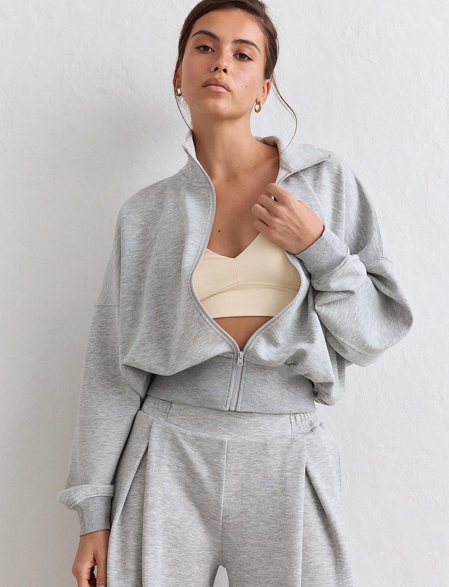 aim´n - Soft Modal Zip Jacket - sweatshirts - light grey melange - 4