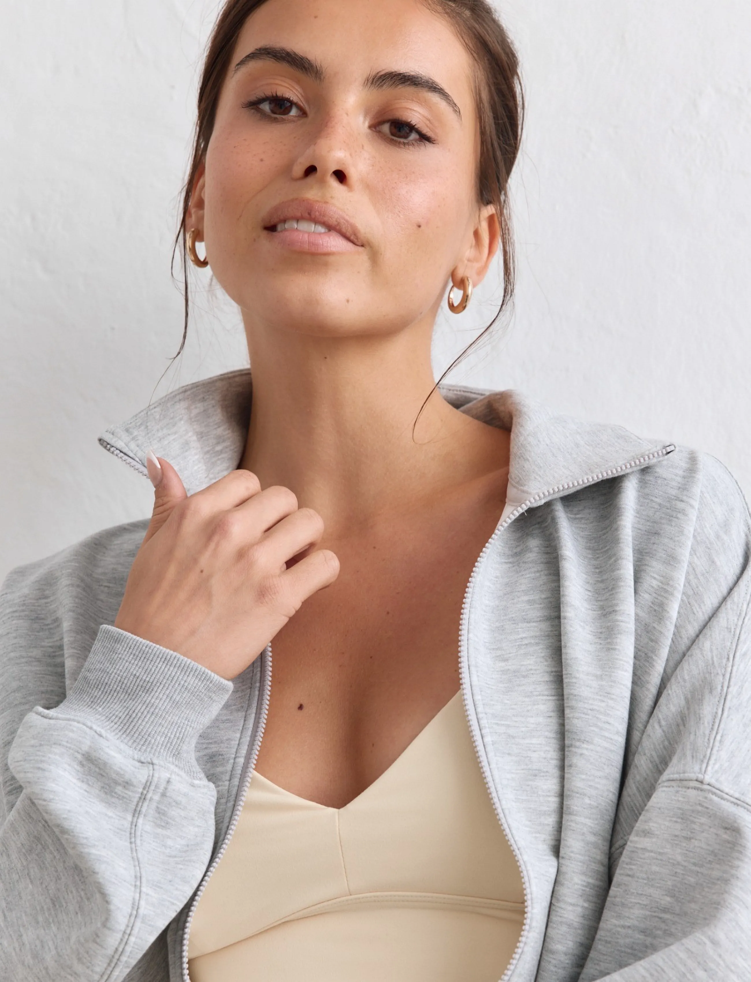 aim´n - Soft Modal Zip Jacket - sweatshirts - light grey melange - 5
