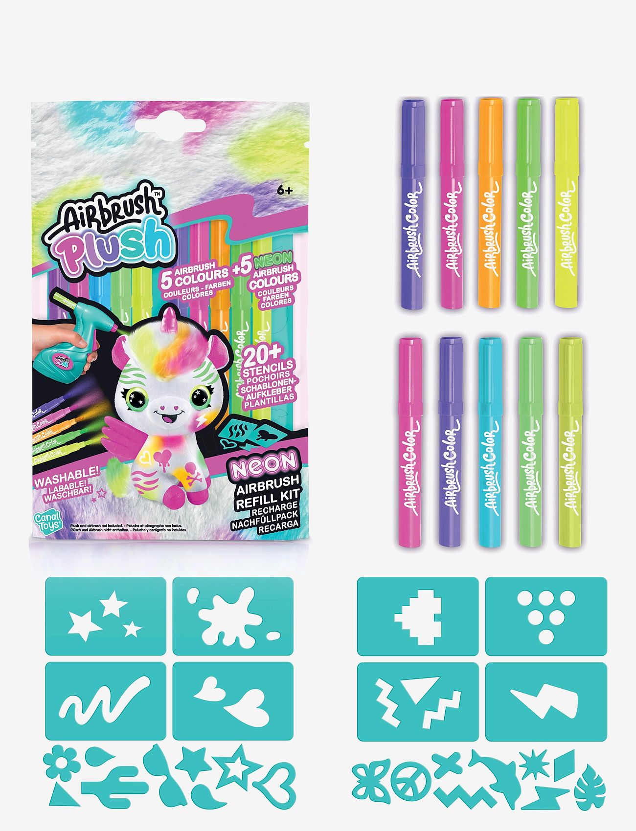 Airbrush Plush - AIRBRUSH PLUSH Refill Neon Kit x 10 marks - pysselset - multicolor - 1