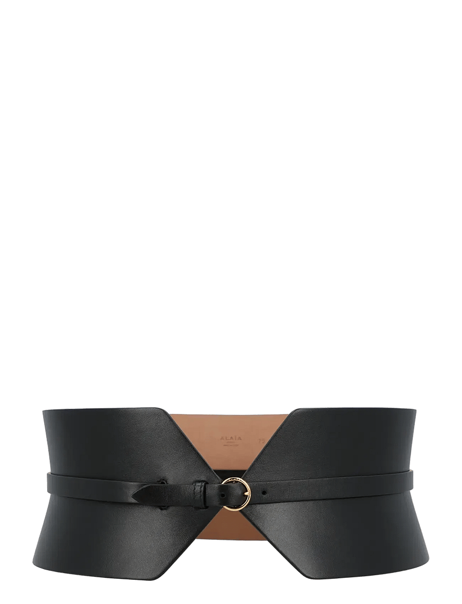 Alaia - Black leather double bustier belt - læderbælter - black - 0