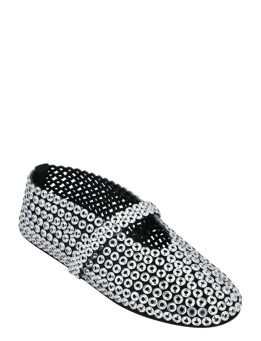 Alaia - Glass-Embellished Suede Ballet Flats - ypatingos progos - silver - 0