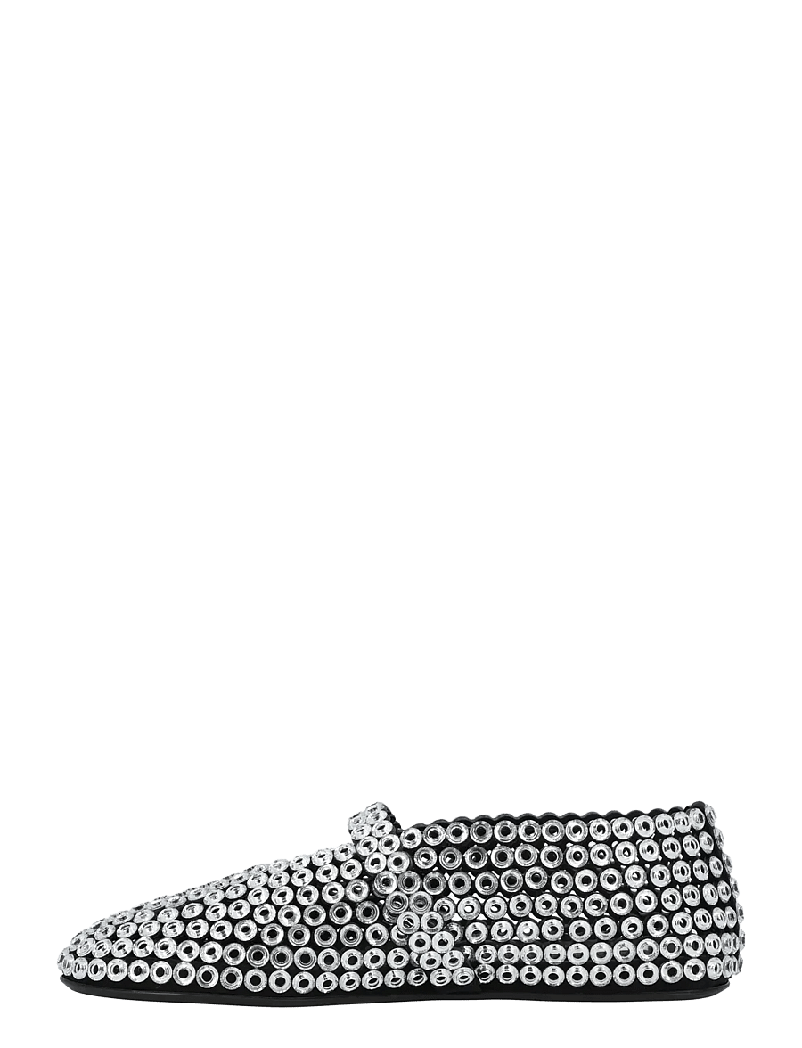 Alaia - Glass-Embellished Suede Ballet Flats - ypatingos progos - silver - 1