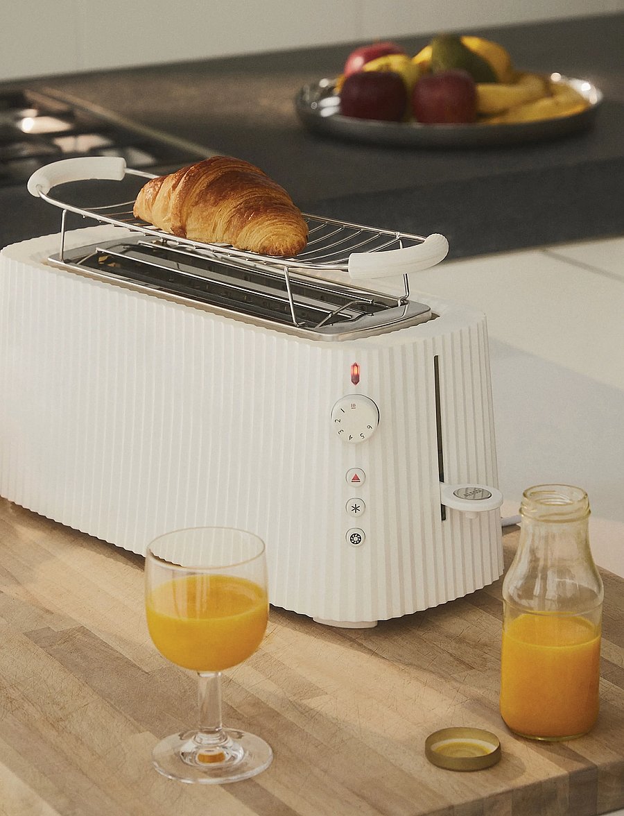 Alessi - Long double wide grate in thermoplastic, white Brioche warmer European plug 1700W - rösterid - white - 0