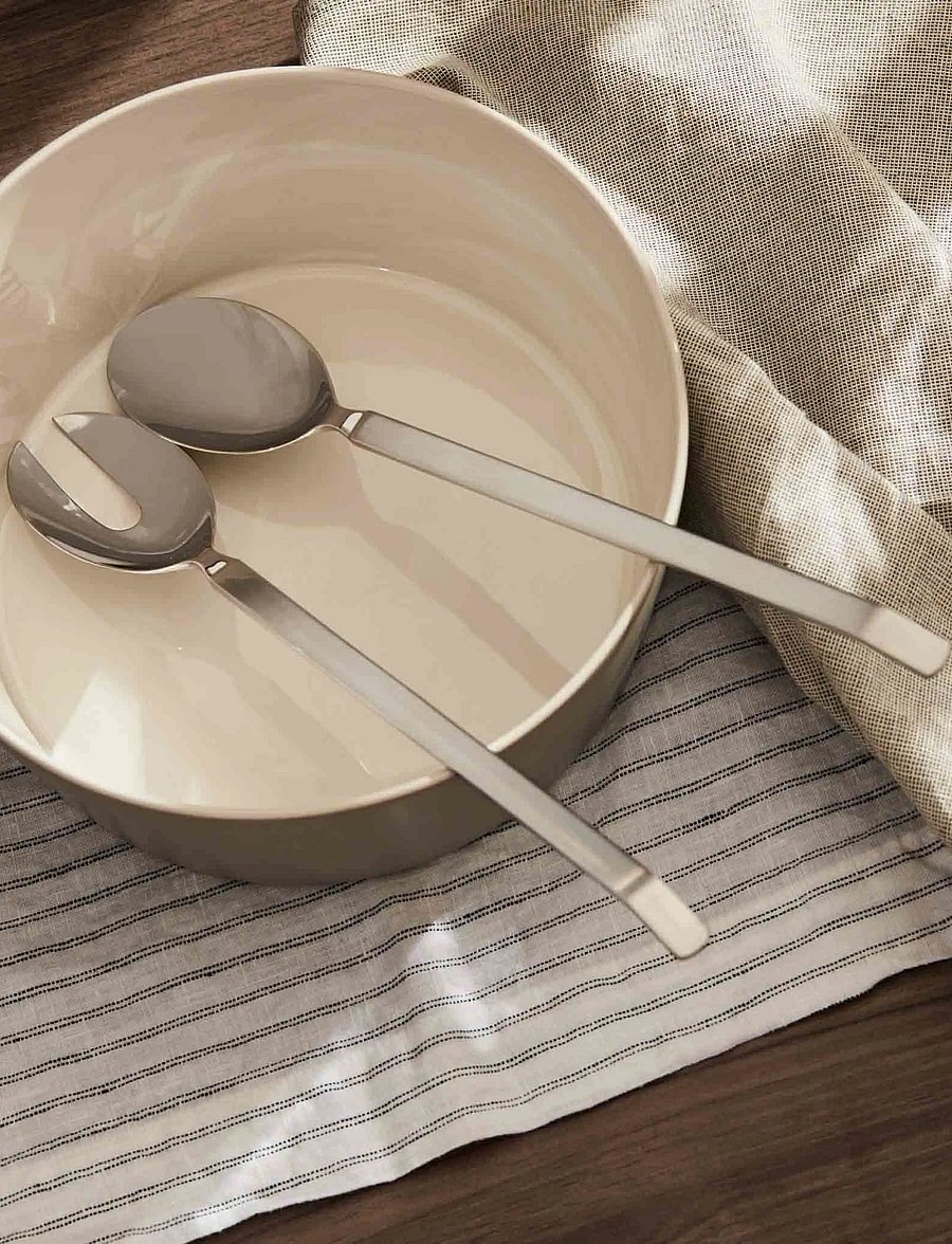 Alessi - Salad set i 18/10 stainless steel, mirror-polished med matte handtag - salatbesteck - steel - 0