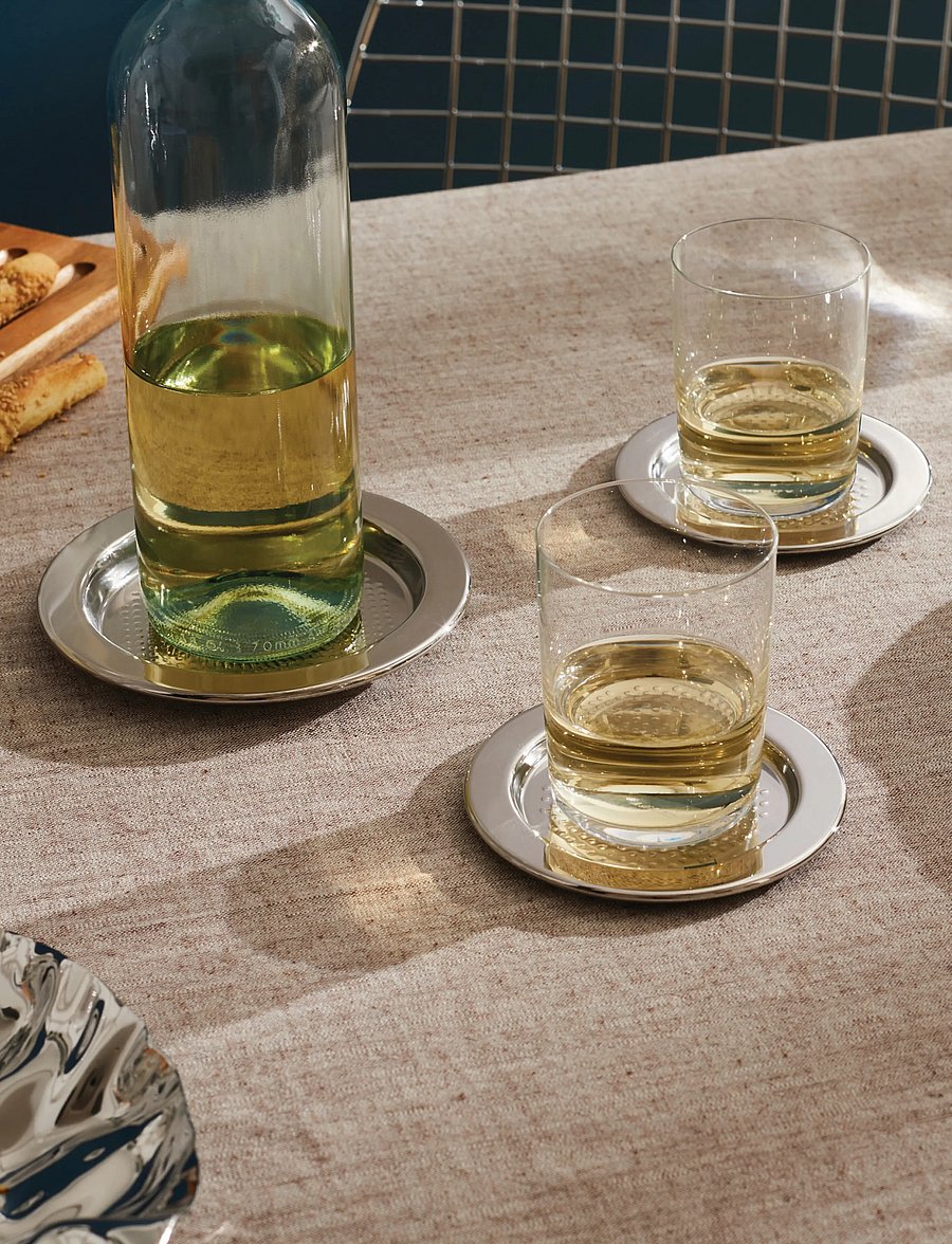 Alessi - Bottle coaster in matte steel with mirror-polished edge 2 pieces - tassialused - steel - 0
