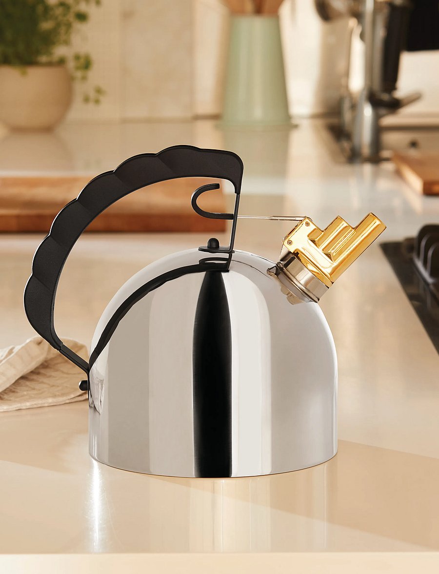 Alessi - Kettle in 18/10 with melodic brass whistle and PA handle, black induction - wasserkessel & wasserkocher - black - 5