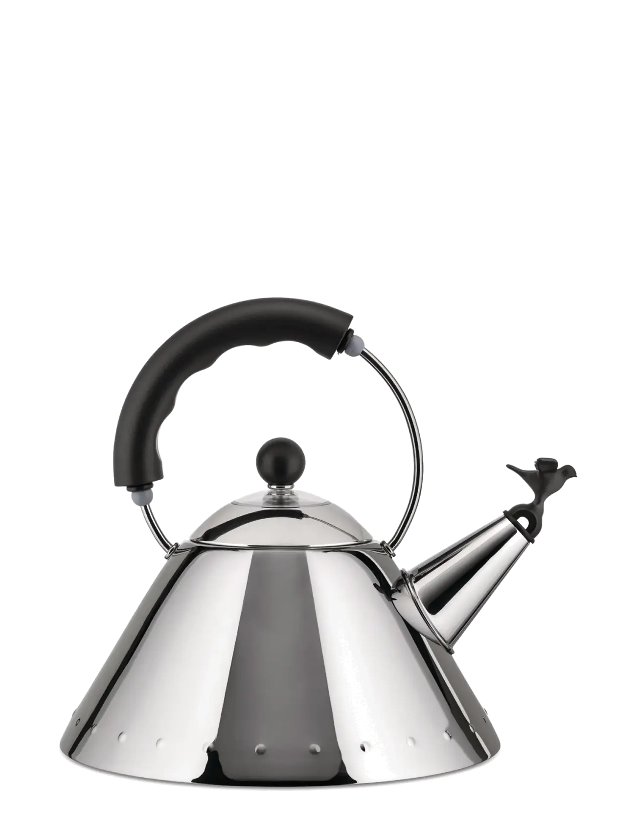 Alessi - Kettle in 18/10, mirror-polished and a bird-shaped whistle in PA, black induction - black - 2