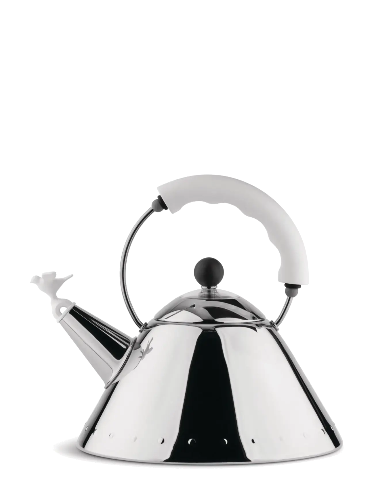 Alessi Kettle In 18/10, Mirror-Polished And A Bird-Shaped Whistle In Pa, White Induction, Kedel og vandkoger, Hvid, Str: D22CM
