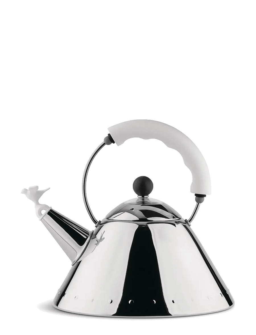 Alessi - Kettle in 18/10, mirror-polished and a bird-shaped whistle in PA, white induction - elektriskās tējkannas un katli - white - 1