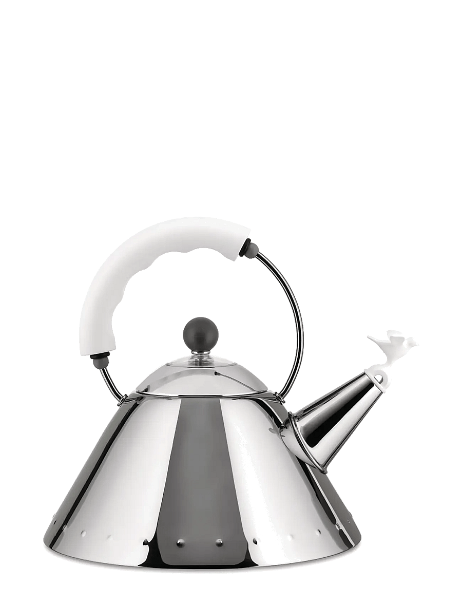 Alessi - Kettle in 18/10, mirror-polished and a bird-shaped whistle in PA, white induction - elektriskās tējkannas un katli - white - 2