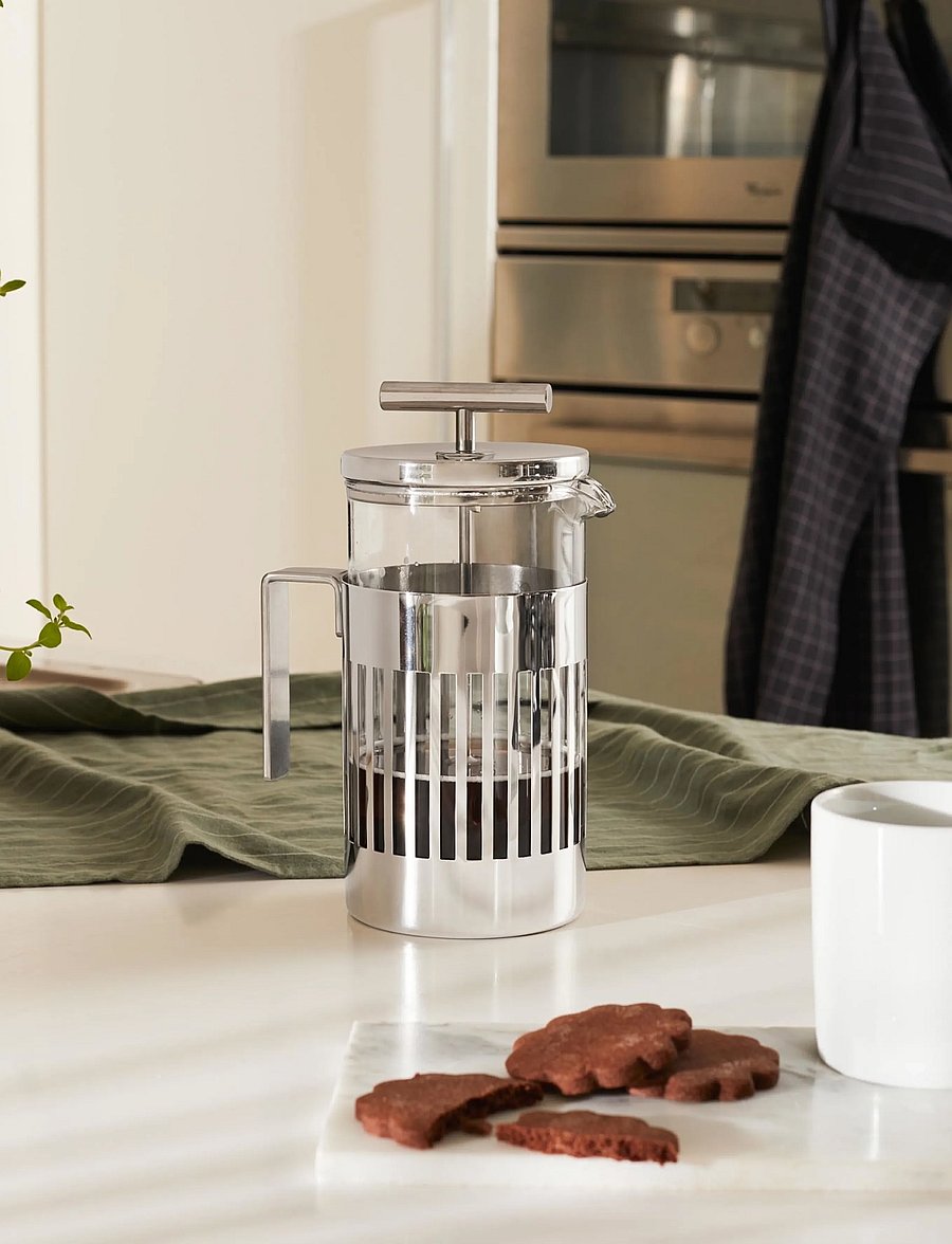Alessi - French press or infusion pot in 18/10 stainless steel and heat-resistant glass 8 cups - die kaffeepresse - steel - 0