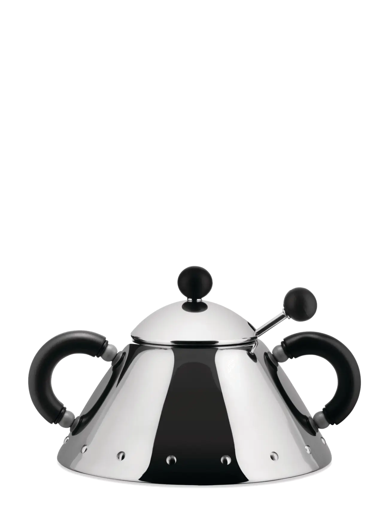 Alessi Sugar Bowl With Spoon In 18/10 Stainless Steel And Pa, Sugar Skål, Sort, Str: D10.5CM