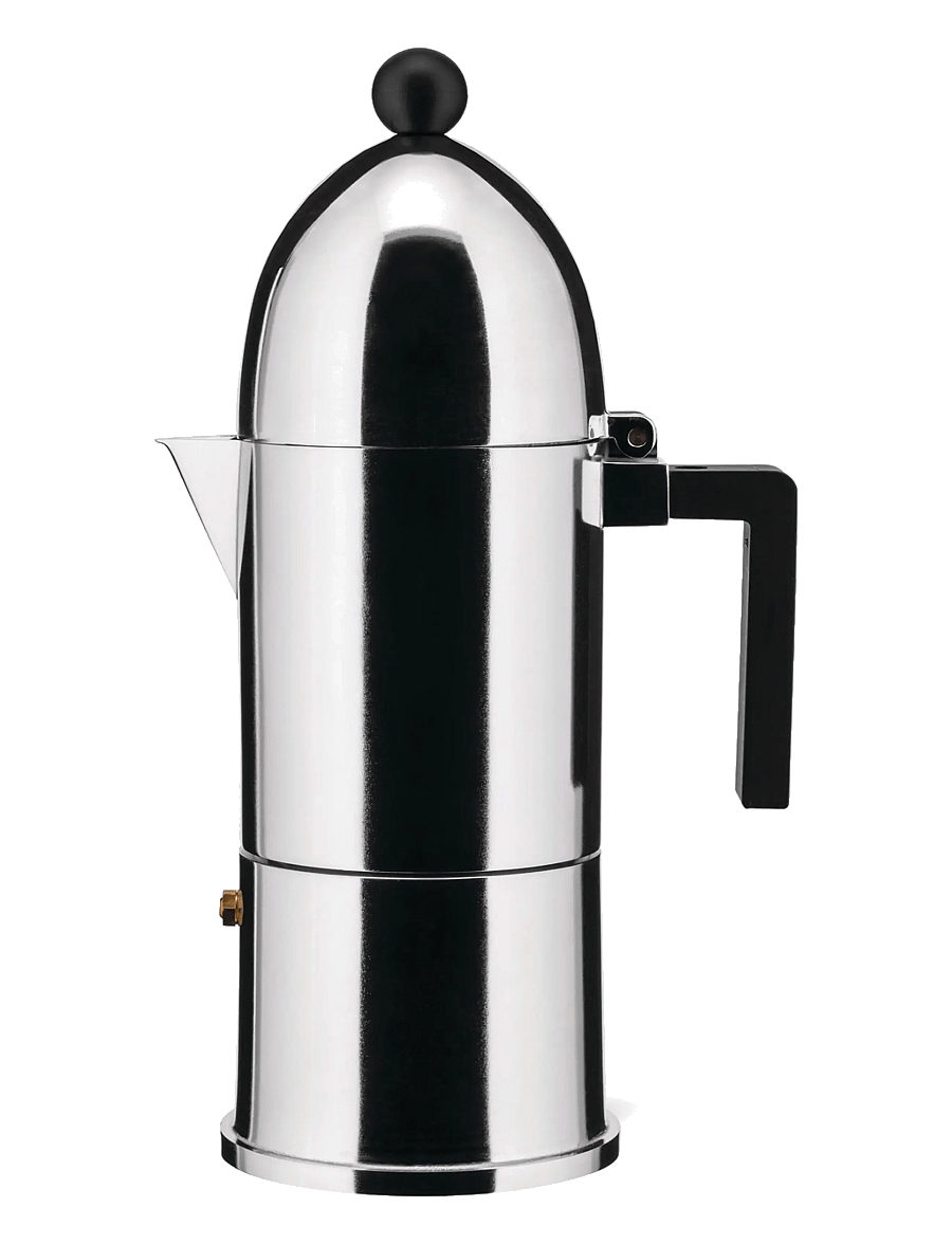 Alessi - Espresso maker in aluminum Handle and knob in thermoplastic, black 6 cups - espressokannud - black - 0