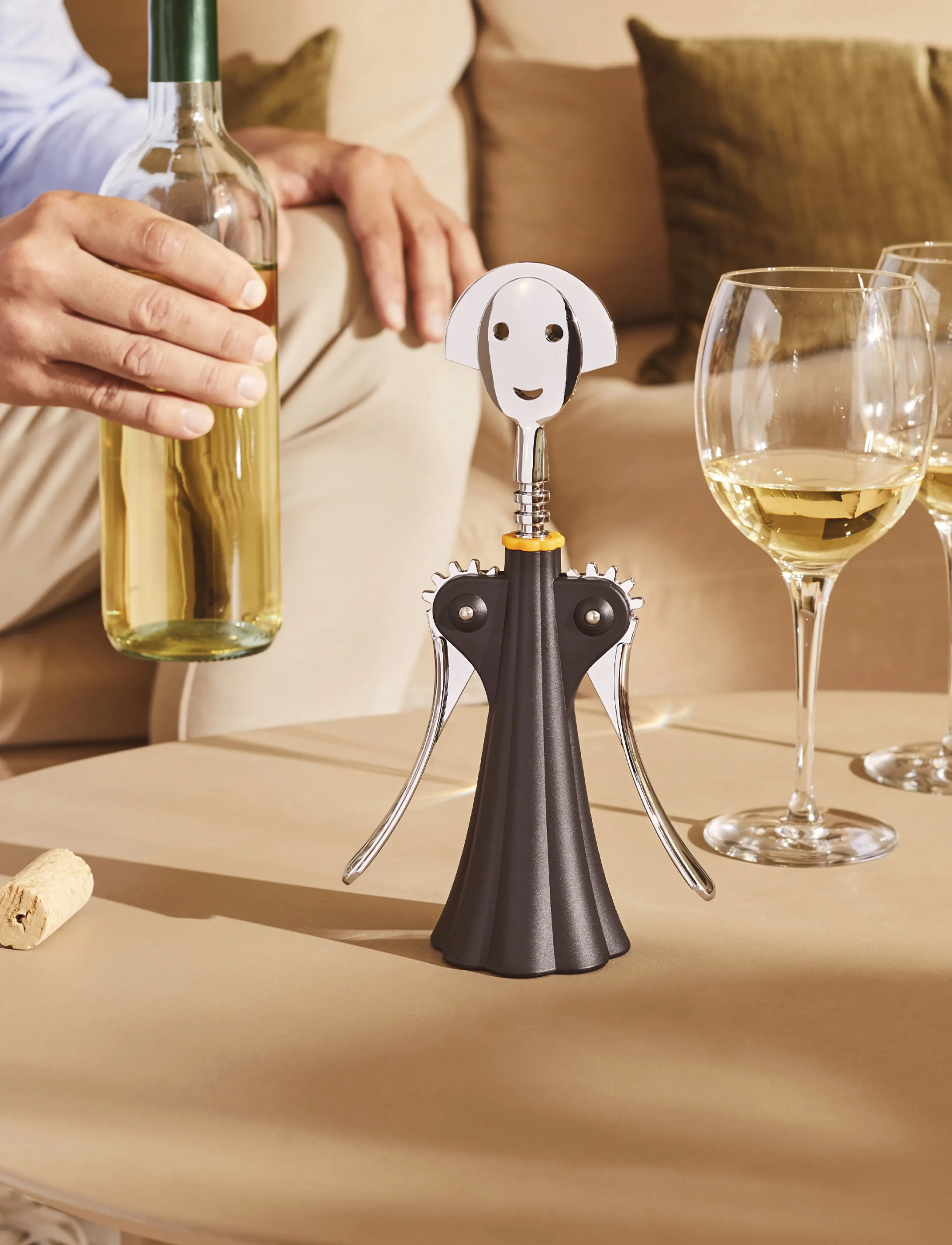 Alessi Corkscrew In Thermoplastic, Black And Chrome-Plated Zamak, D7 cm, Black, Tilbehør Til Drinks Og Barer > Flaskeåbnere Og Vinpropper, Unisex