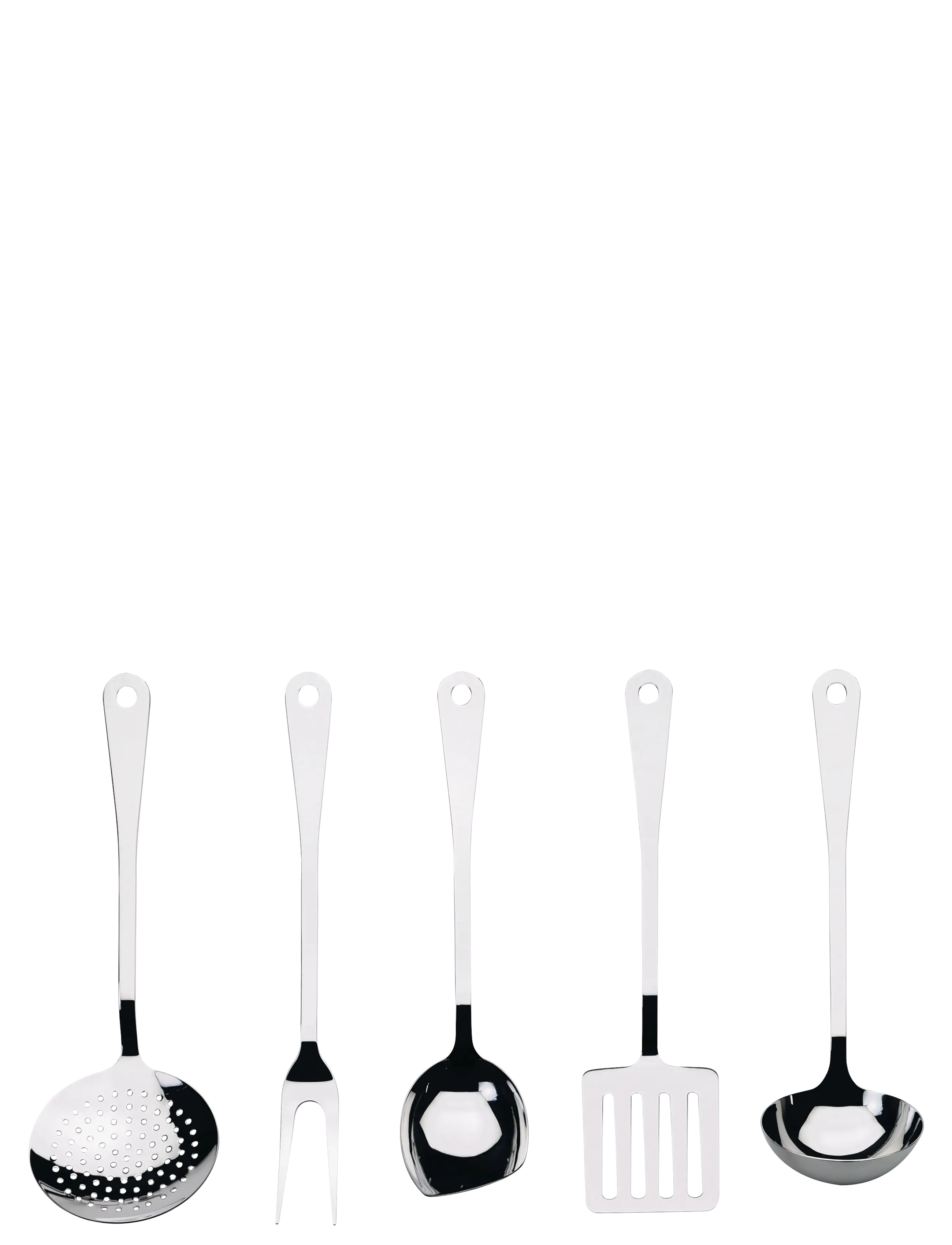 Alessi Kitchen Cutlery Set: Ladle, Spatula, Slotted Spoon, Fork, Spoon In 18/10 Stainless Steel, Ske & Ladels, Sølv, Str: ONE SIZE