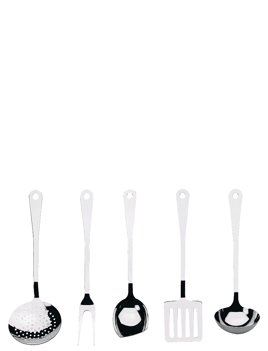Alessi - Kitchen cutlery set: ladle, spatula, slotted spoon, fork, spoon in 18/10 stainless steel - löffel & schöpflöffel - steel - 1