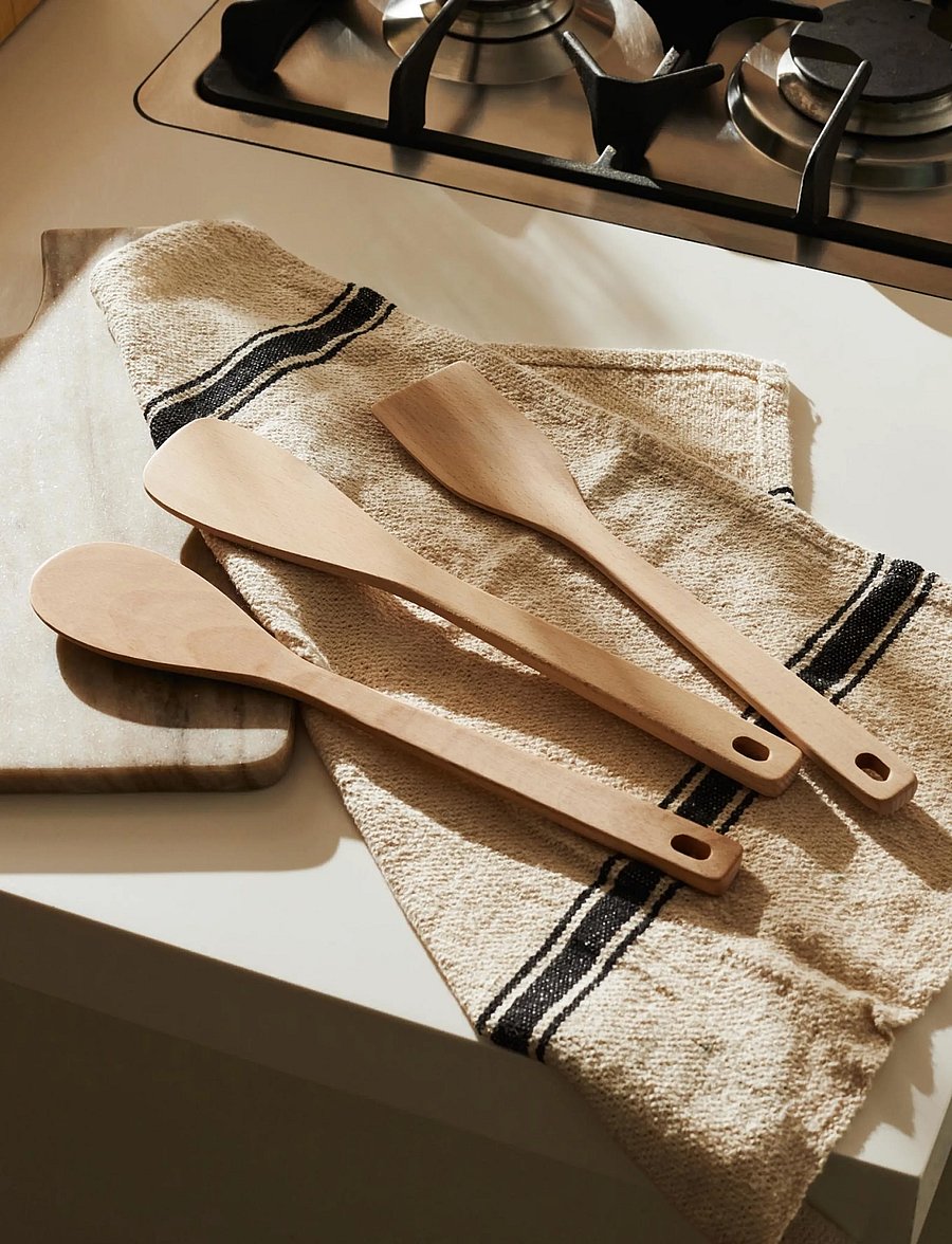Alessi - Set consisting of a kitchen spoon, a risotto spoon and a wooden ladle - tõstelusikad ja spaatlid - steel - 0