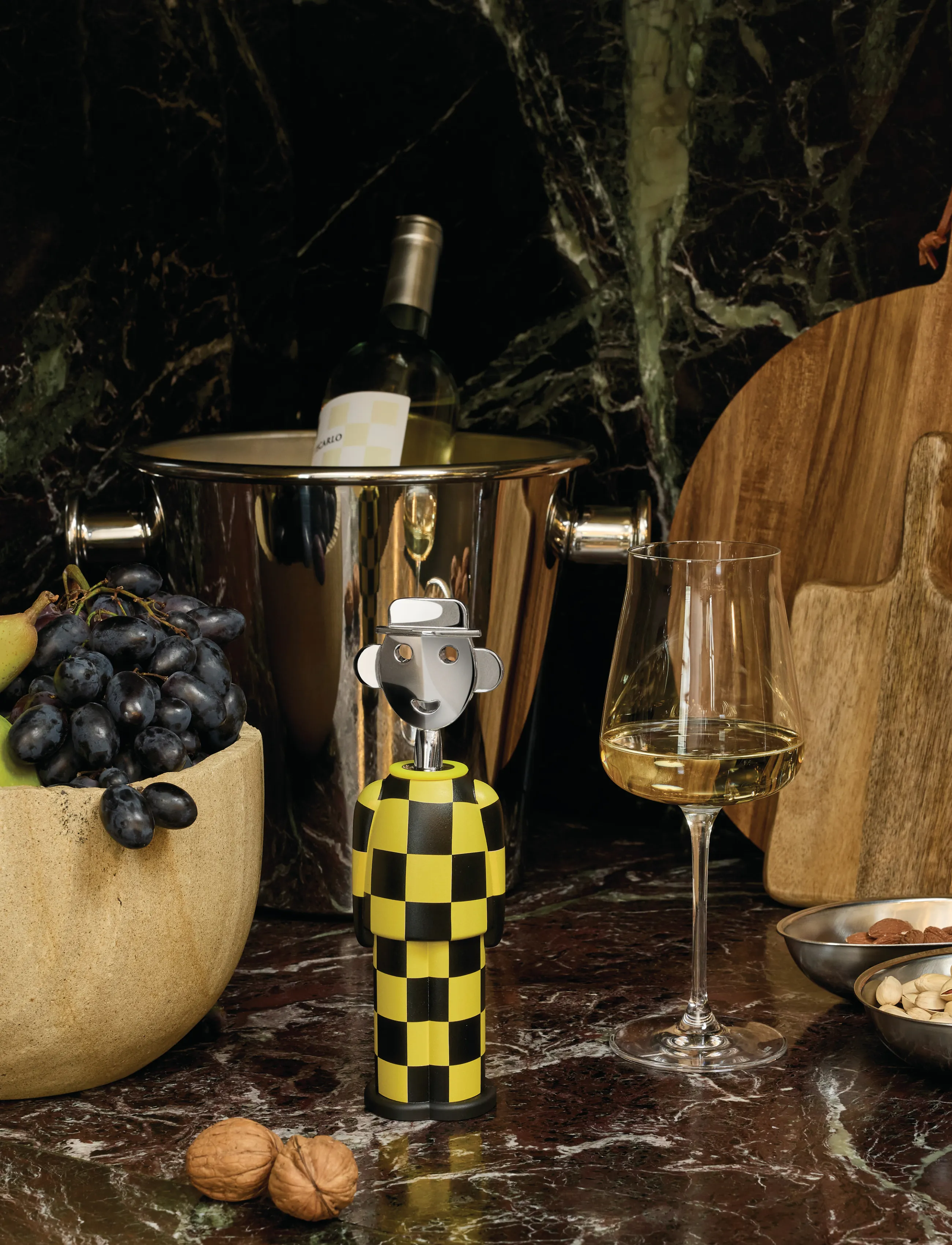 Alessi Corkscrew In Alkipaper And Chrome-Plated Zamak Pattern Design Giallo E Nero, D6 cm, Drink & Bar Accessories, Gelb - Bottle Openers Wine Stoppe