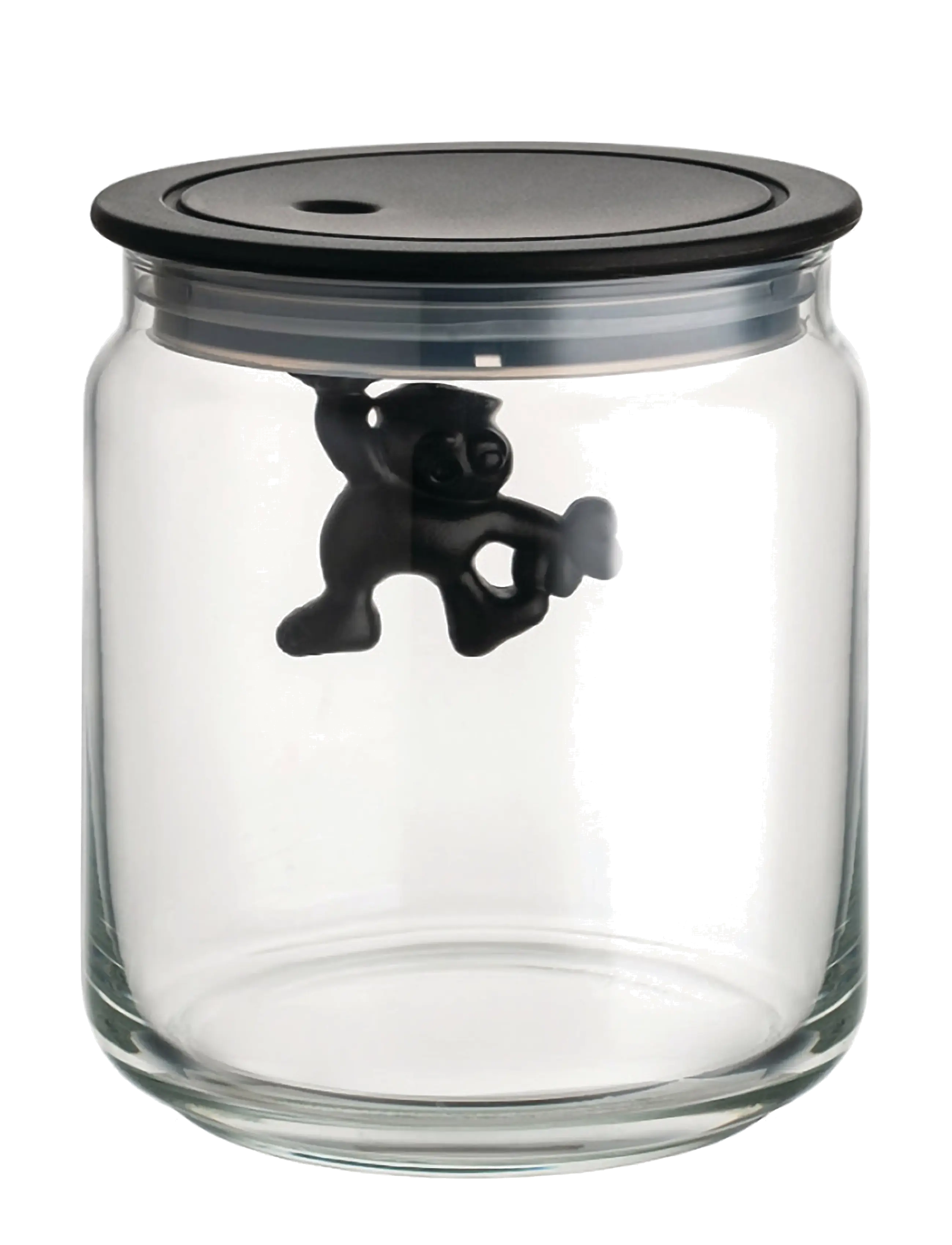 Alessi Glass Kitchen Jar With Hermetic Thermoplastic Lid, Black, Køkkenkrukke, Sort, Str: D10.5CM