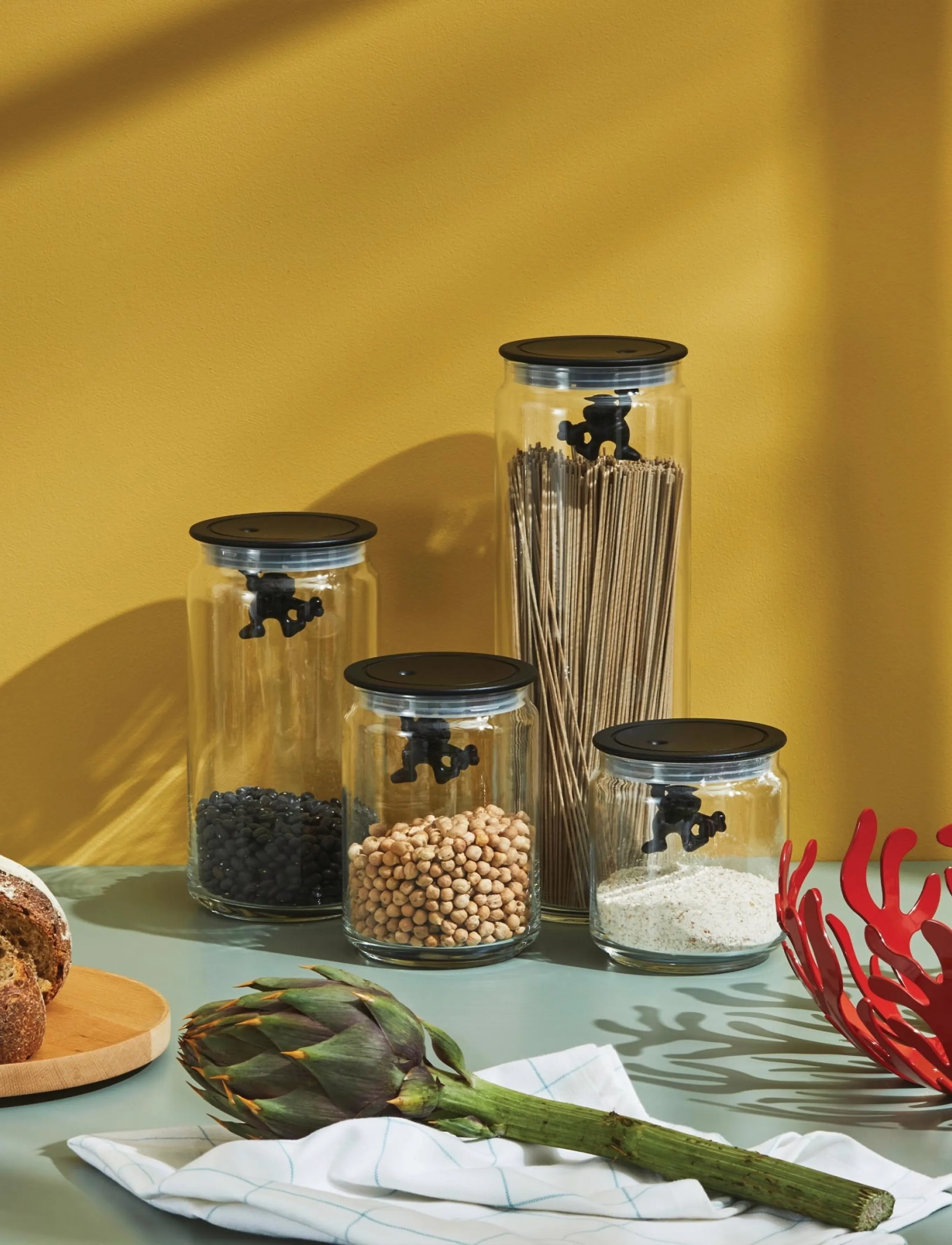 Alessi Glass Kitchen Jar With Hermetic Thermoplastic Lid, Black, D10.5 cm, Black, Køkkenopbevaring > Køkkenkrukker, Unisex