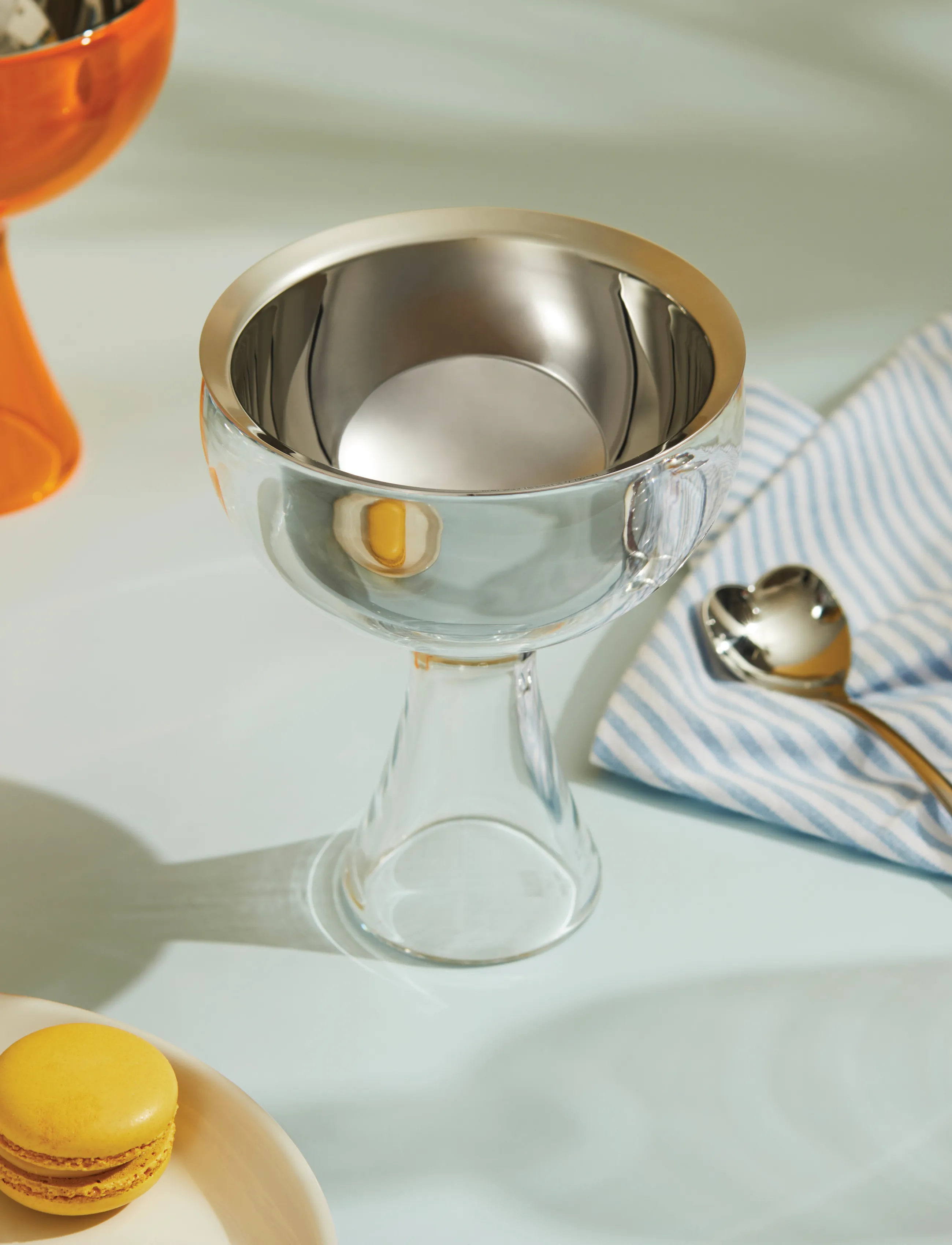 Alessi Set With Glass Bowl In 18/10 Stainless Steel And Thermoplastic, Ice Color Spoon, H:15 cm, Bowls & Serving Dishes, Silber - Bowls, Homeware