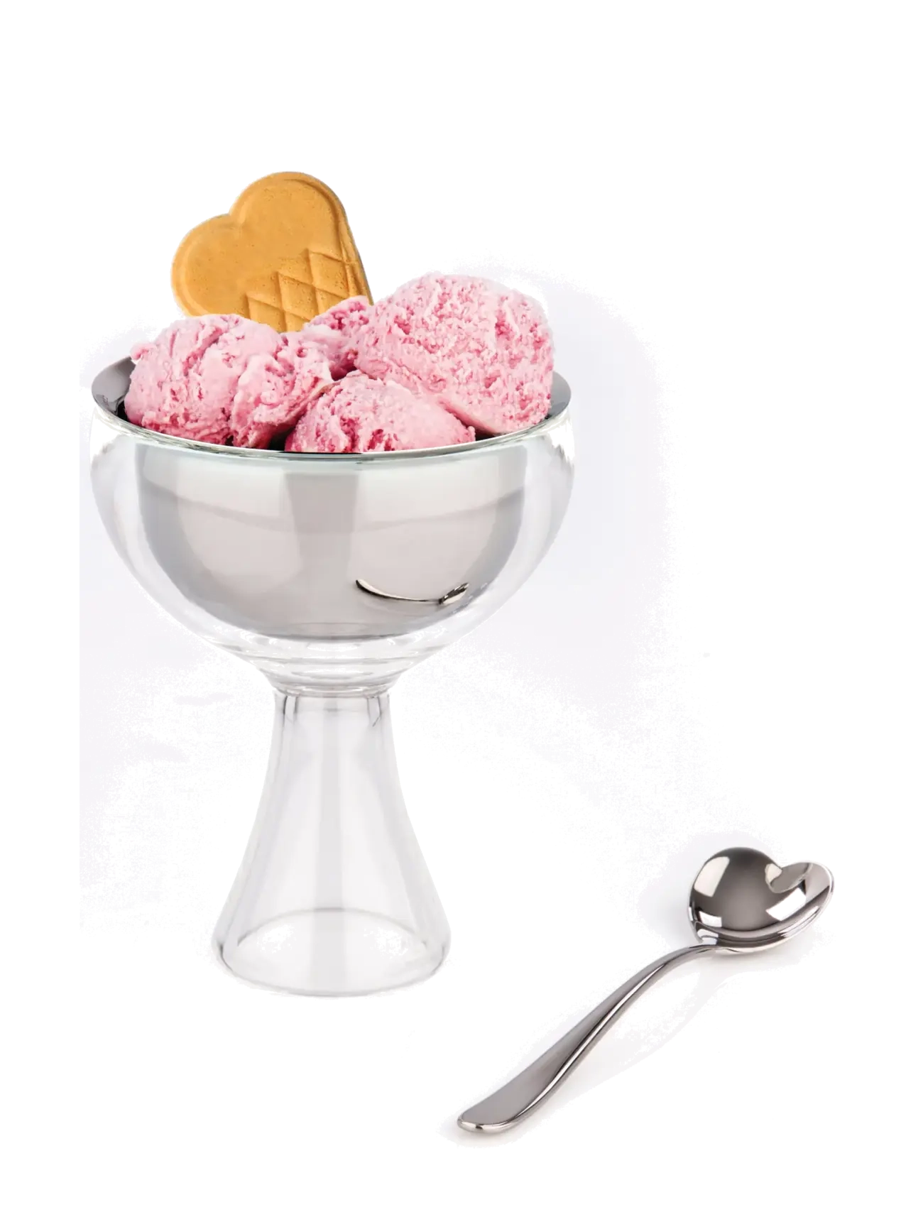 Alessi - Set with glass bowl in 18/10 stainless steel and thermoplastic, ice color and glass spoon - servierschalen - ice - 2