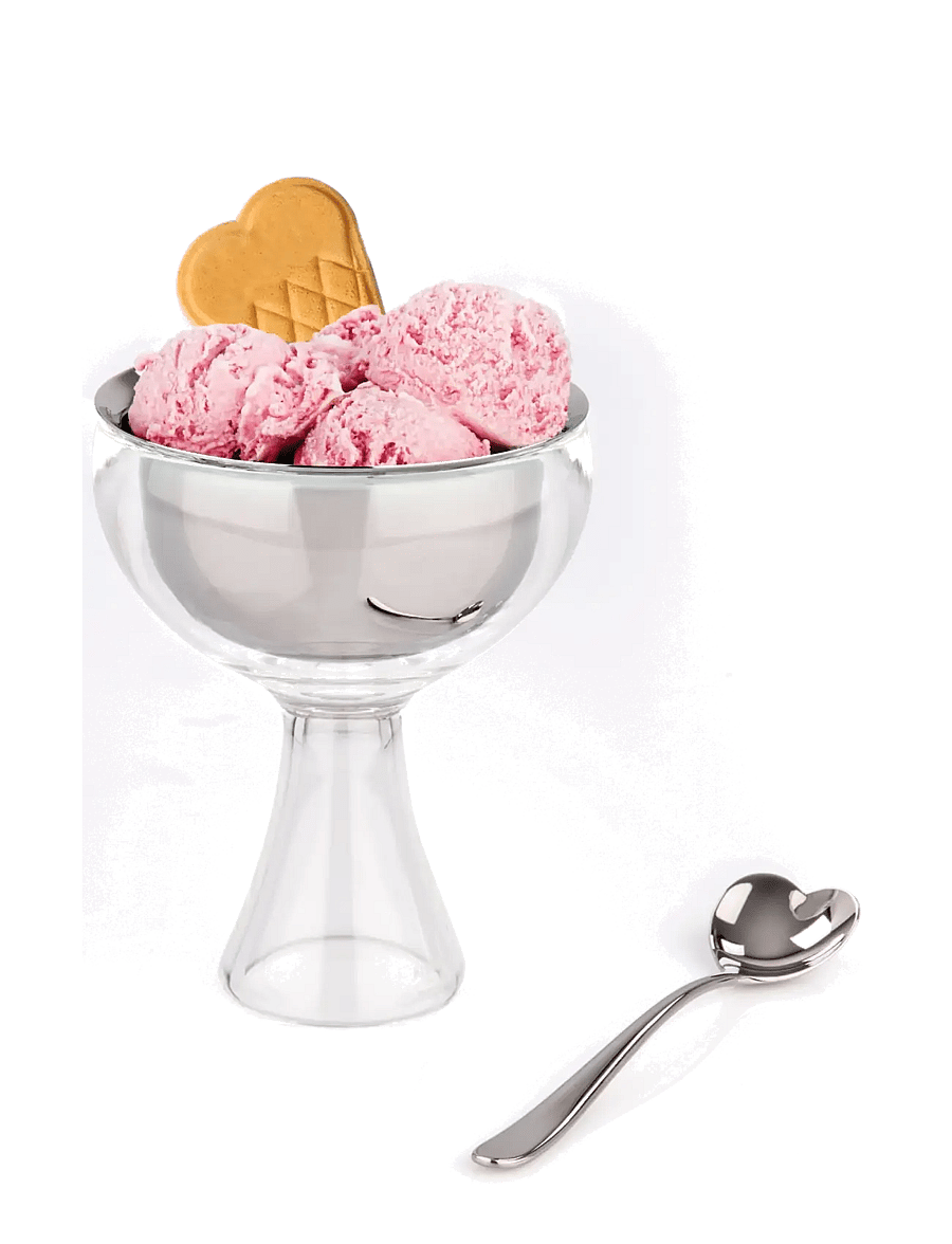 Alessi - Set with glass bowl in 18/10 stainless steel and thermoplastic, ice color and glass spoon - servierschalen - ice - 2