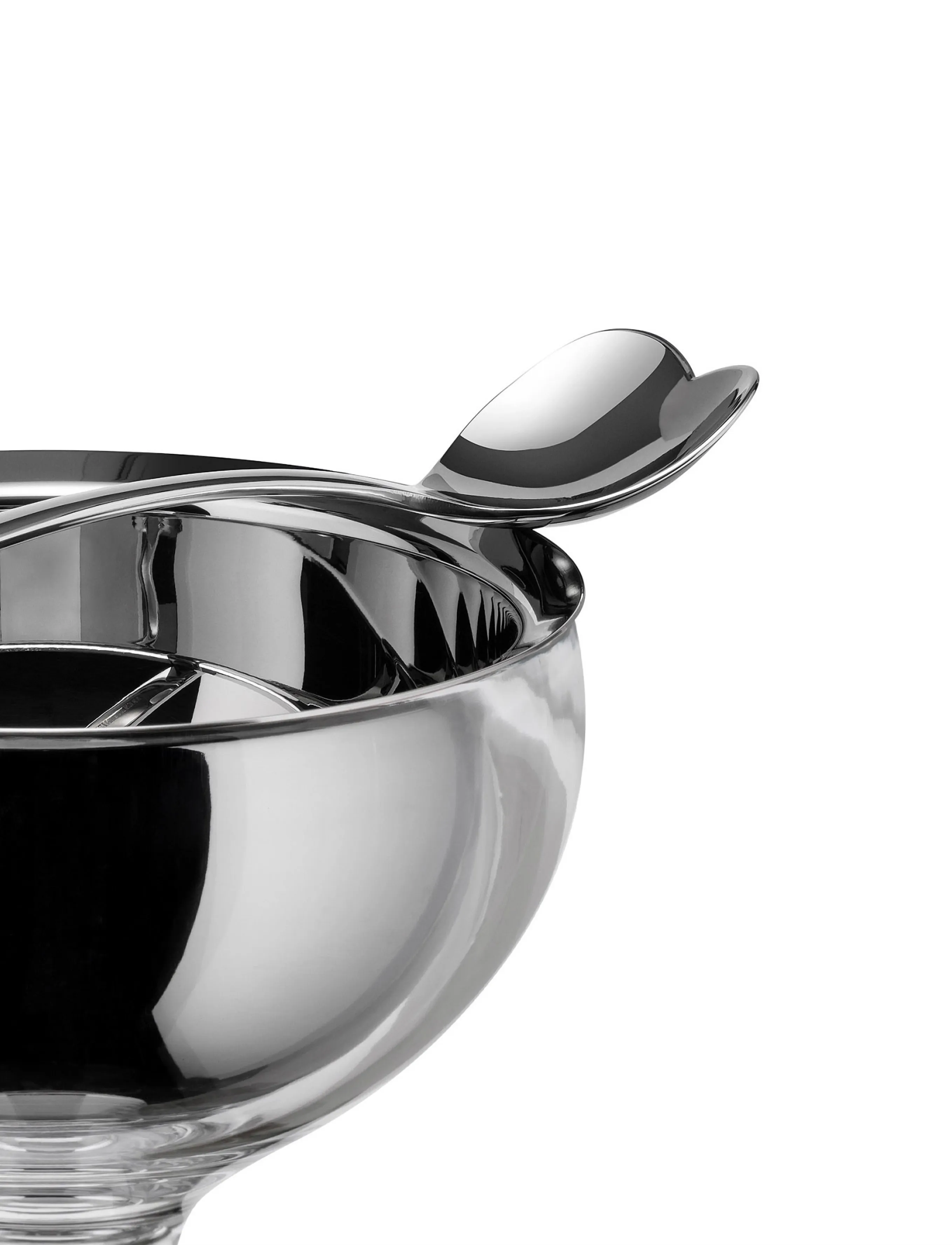 Alessi - Set with glass bowl in 18/10 stainless steel and thermoplastic, ice color and glass spoon - servierschalen - ice - 3