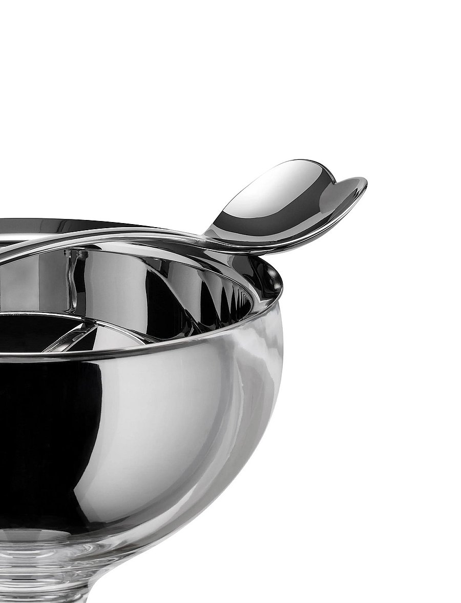 Alessi - Set with glass bowl in 18/10 stainless steel and thermoplastic, ice color and glass spoon - servierschalen - ice - 3