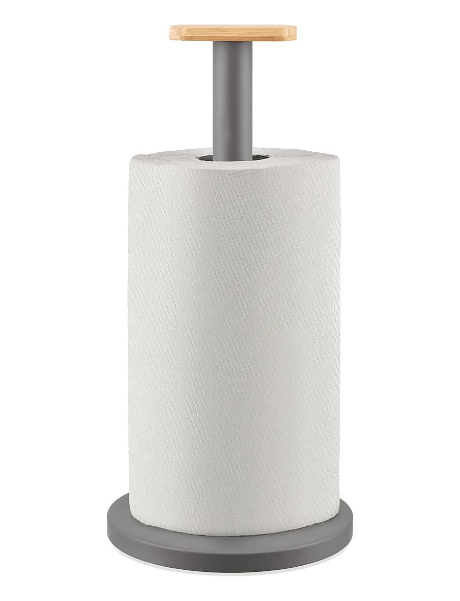 Alessi - Kitchen roll holder in steel colored with epoxy resin, Knob in bamboo wood - küchenrollenhalter - dark grey - 1