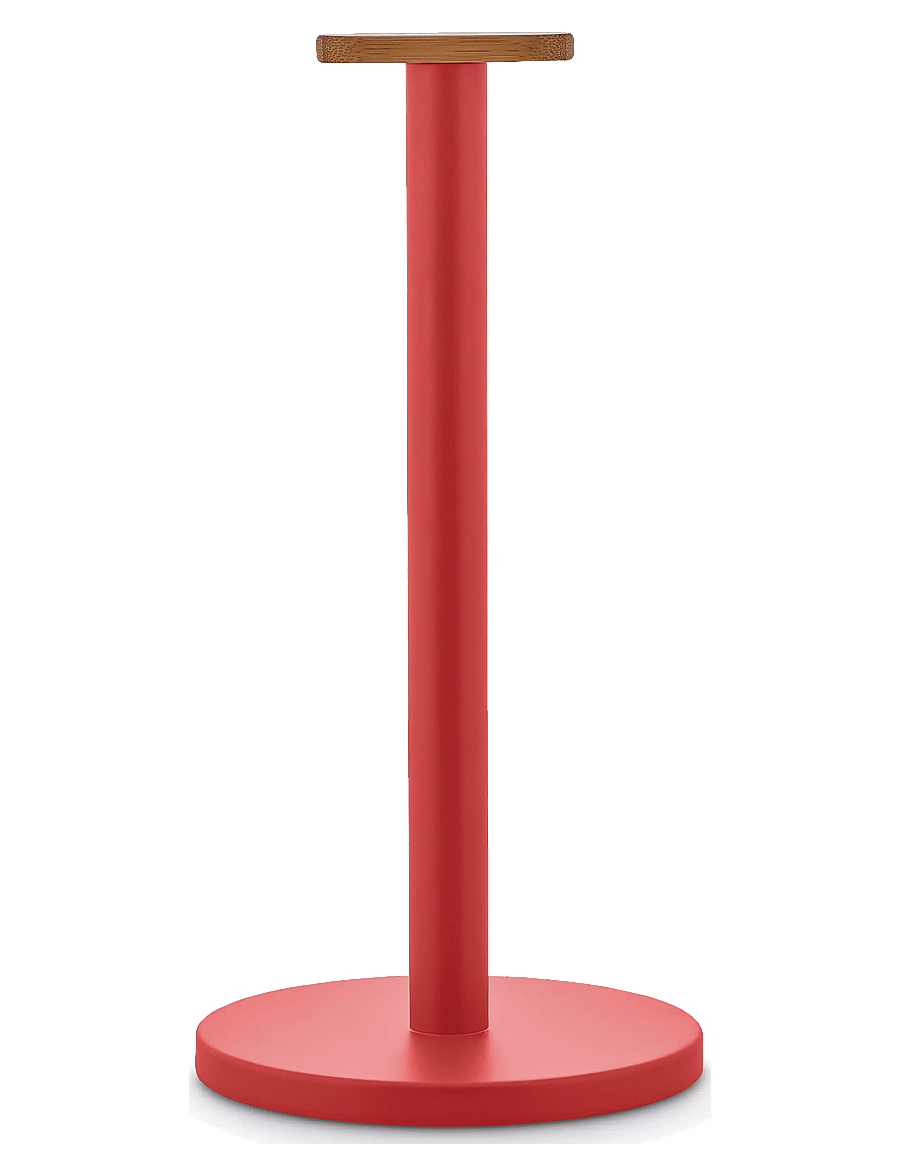 Alessi - Kitchen holder in steel with epoxy coating, red Knob in bamboo wood - küchenrollenhalter - red - 0