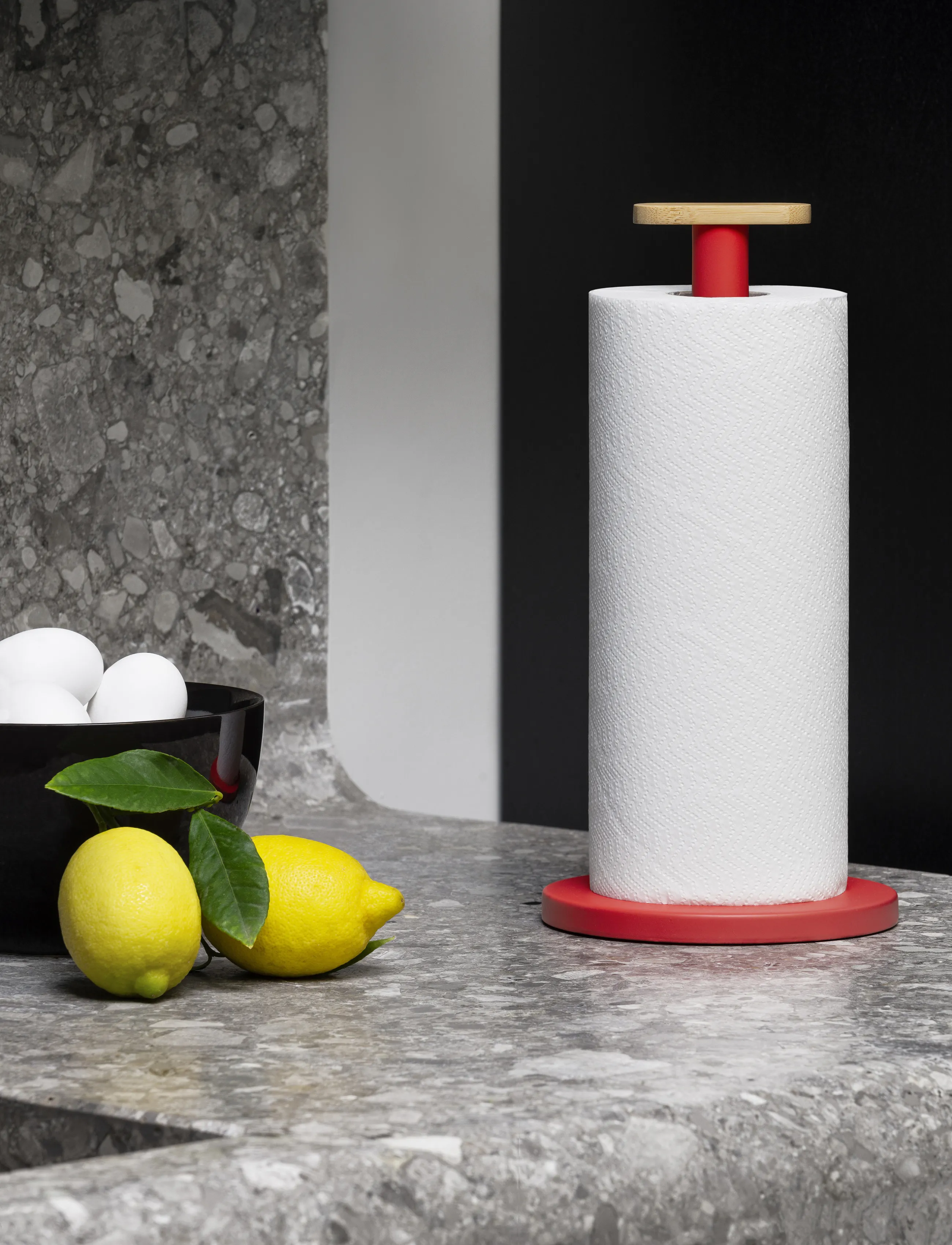 Alessi - Kitchen holder in steel with epoxy coating, red Knob in bamboo wood - red - 2