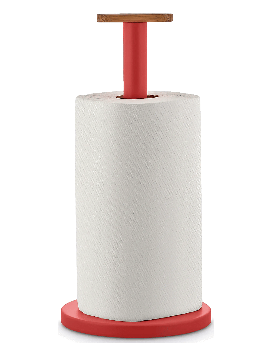 Alessi - Kitchen holder in steel with epoxy coating, red Knob in bamboo wood - küchenrollenhalter - red - 1