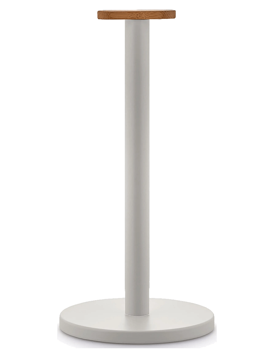 Alessi - Kitchen paper holder in steel colored with epoxy coating, Warm gray Knob in bamboo wood - küchenrollenhalter - warm grey - 1