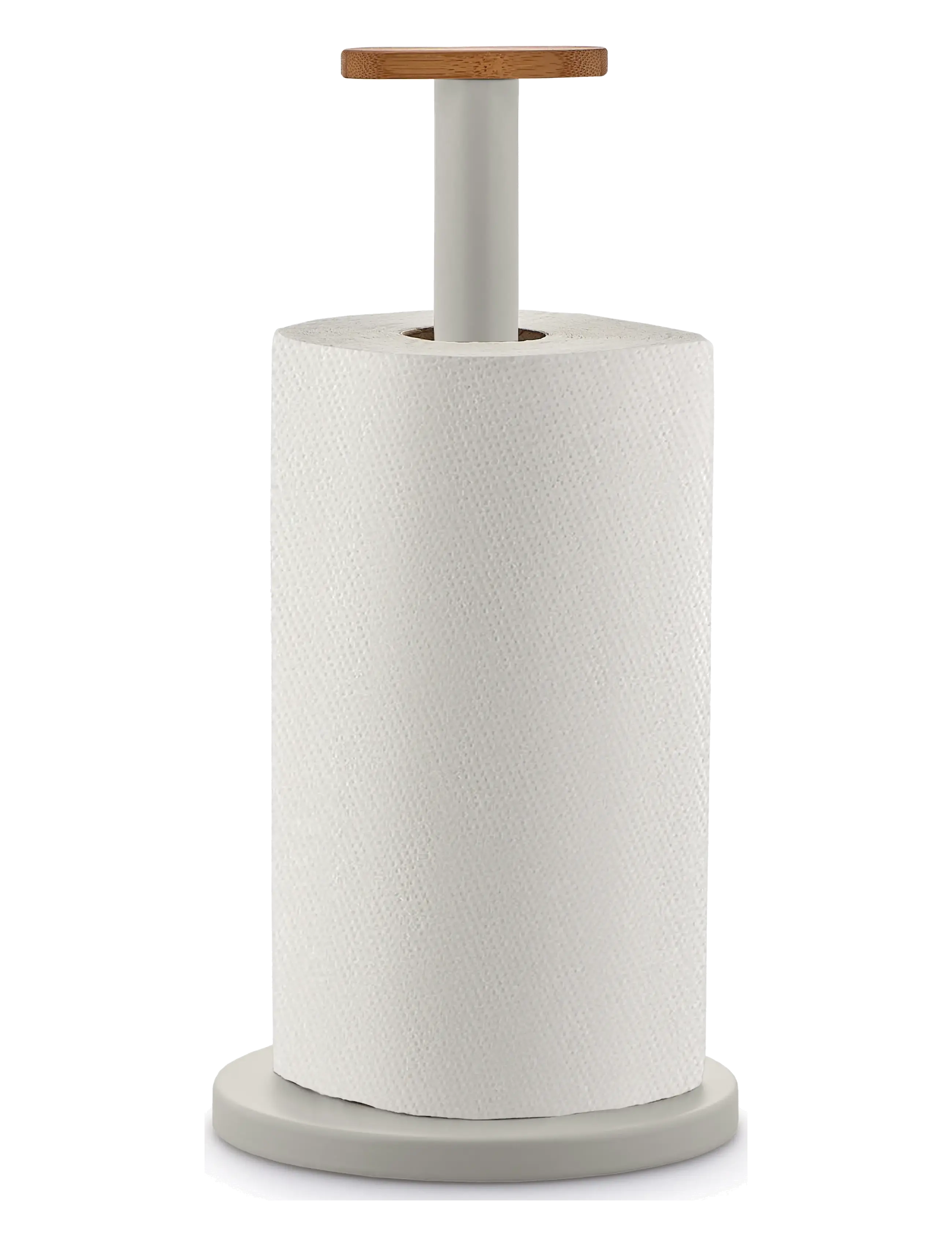 Alessi - Kitchen paper holder in steel colored with epoxy coating, Warm gray Knob in bamboo wood - warm grey - 2