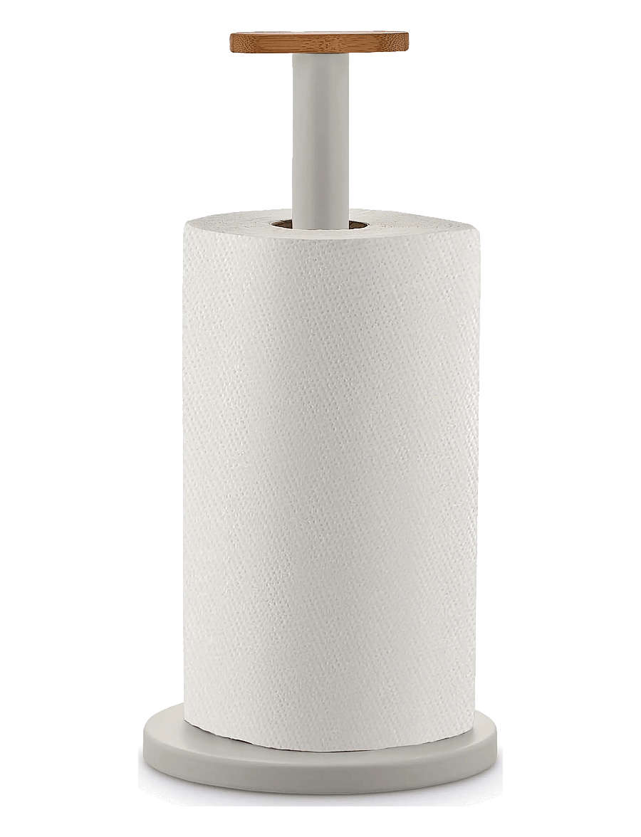 Alessi - Kitchen paper holder in steel colored with epoxy coating, Warm gray Knob in bamboo wood - küchenrollenhalter - warm grey - 2