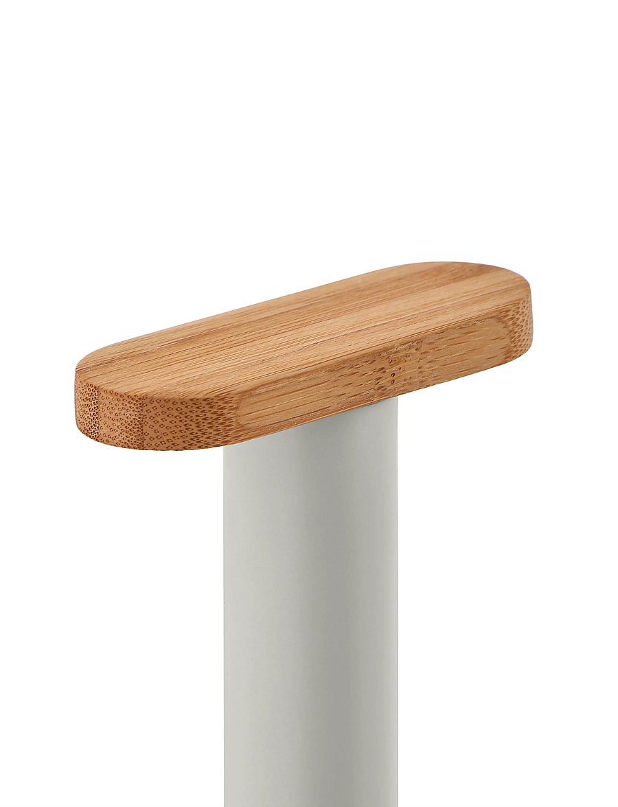 Alessi - Kitchen paper holder in steel colored with epoxy coating, Warm gray Knob in bamboo wood - küchenrollenhalter - warm grey - 5