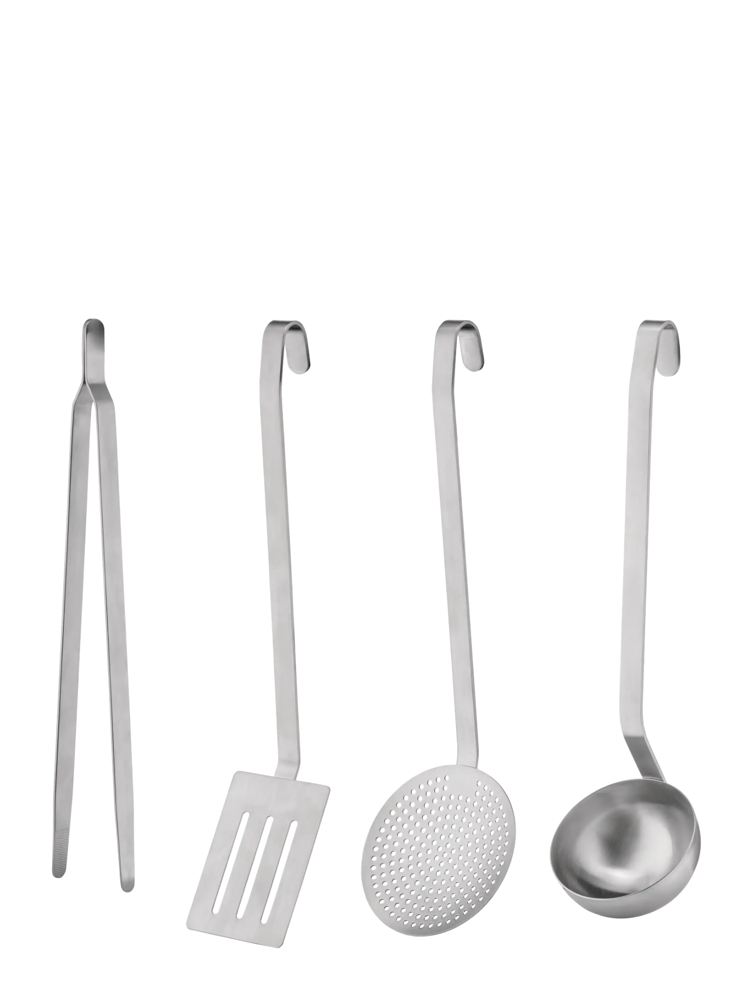 Alessi Kitchen utensil set consisting of ladle, spatula, tongs and slotted spoon 18/10 mat stainless steel - Alessi - STEEL / silver
