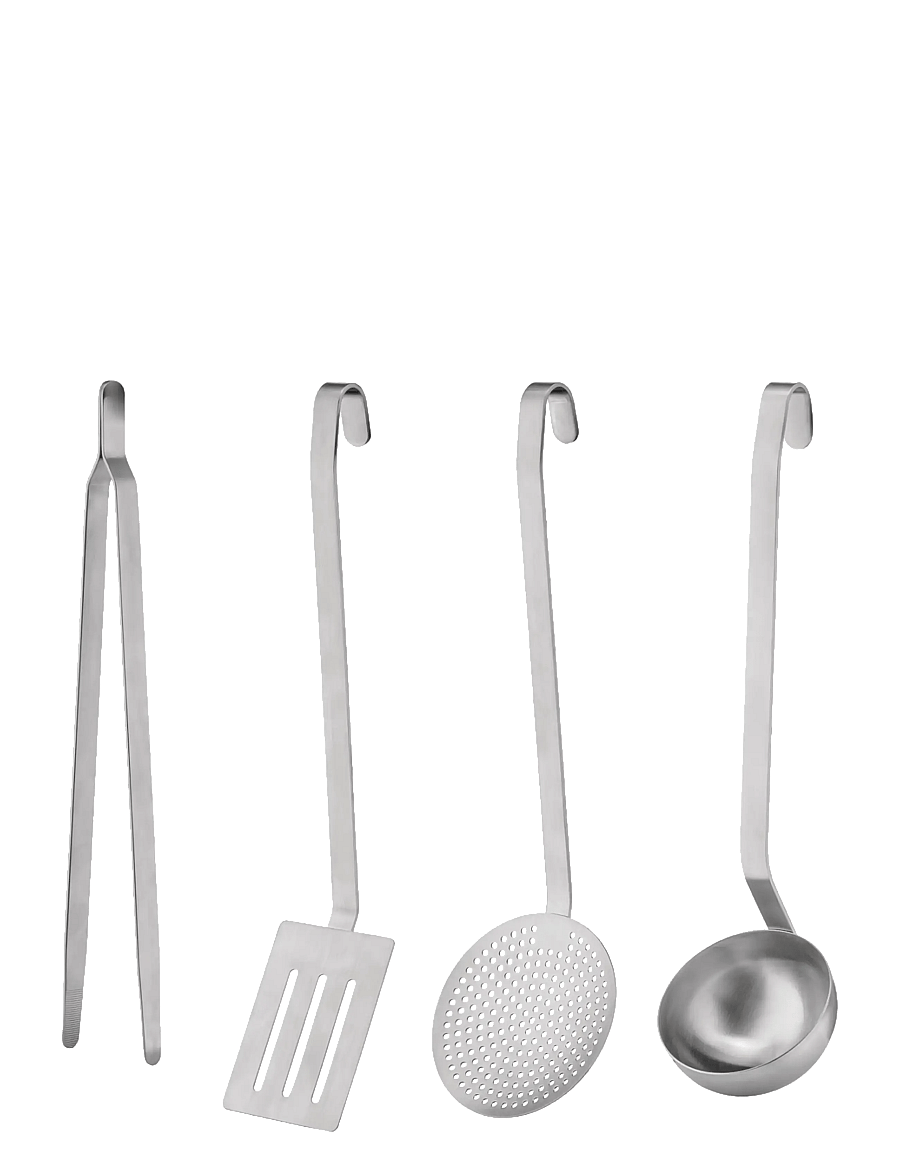 Alessi - Kitchen utensil set consisting of ladle, spatula, tongs and slotted spoon 18/10 mat stainless steel - löffel & schöpflöffel - steel - 1