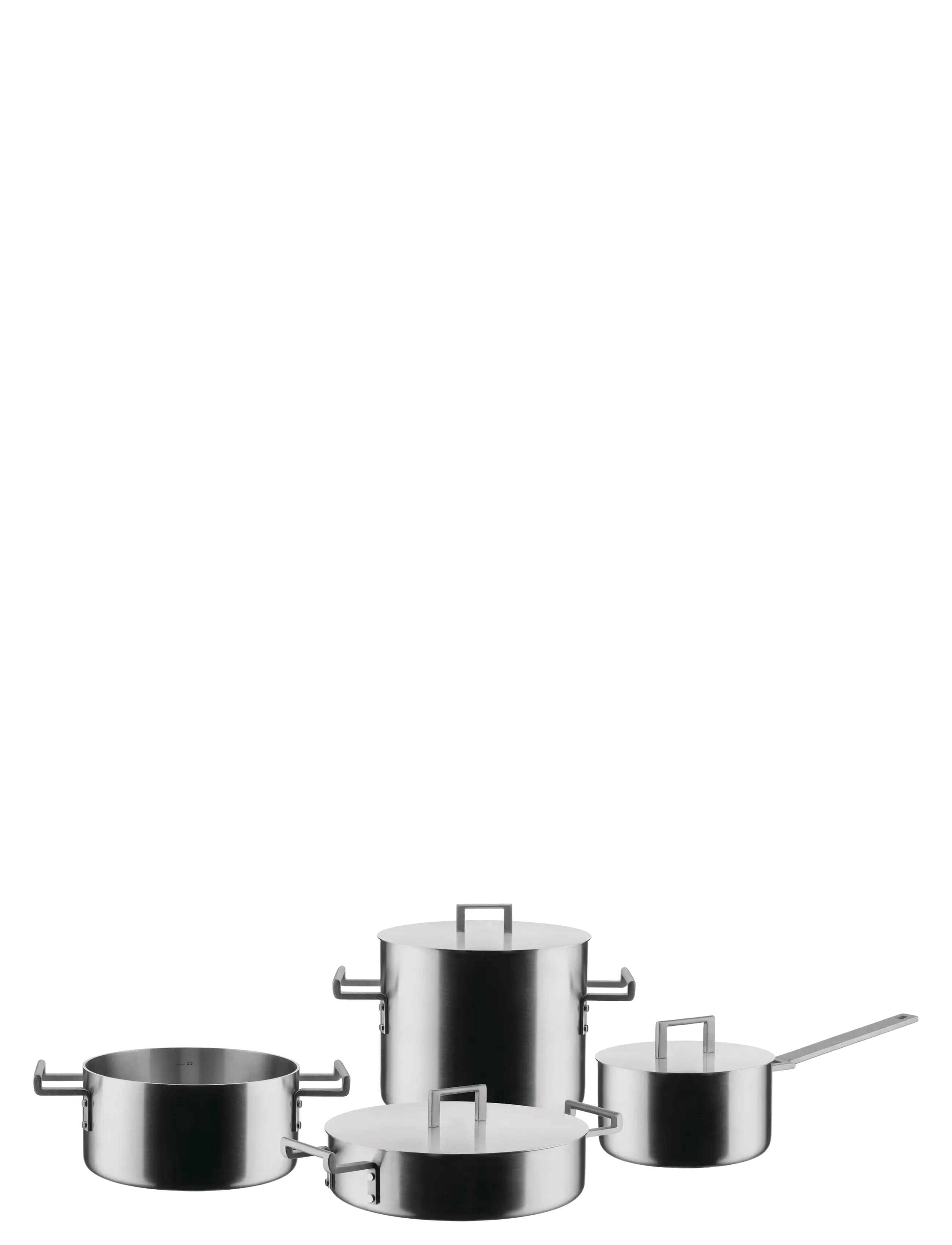 Alessi Set Of Saucepan, Saucepan With Two Handles, Low Saucepan With Two Handles, Saucepan, 3 Lids, Saucepan Sæt, Sølv, Str: ONE SIZE