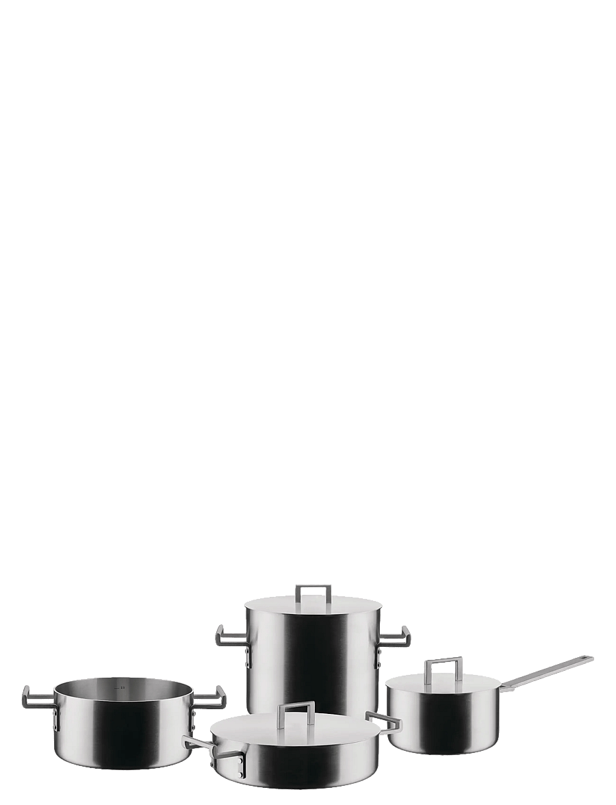 Alessi - set of saucepan, saucepan with two handles, low saucepan with two handles , saucepan , 3 lids - steel - 1