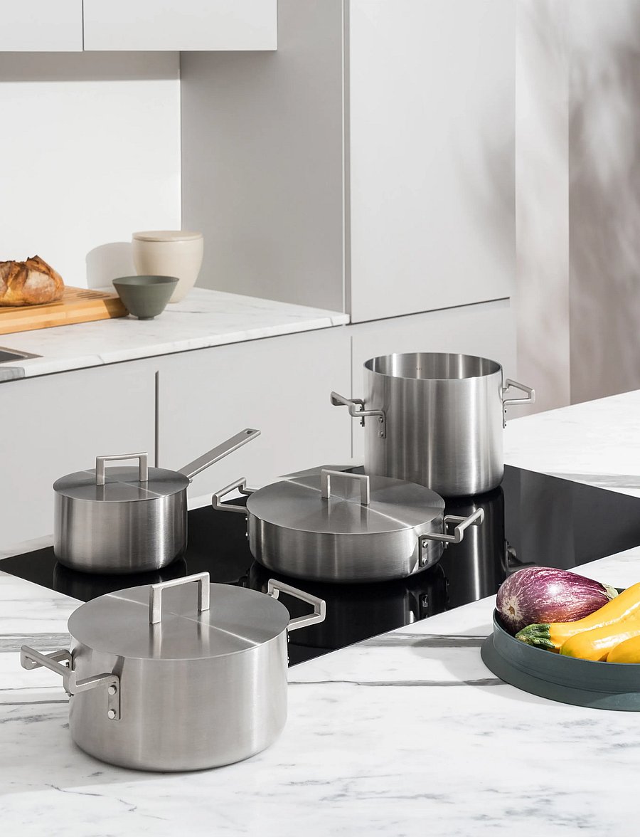 Alessi - set of saucepan, saucepan with two handles, low saucepan with two handles , saucepan , 3 lids - steel - 0