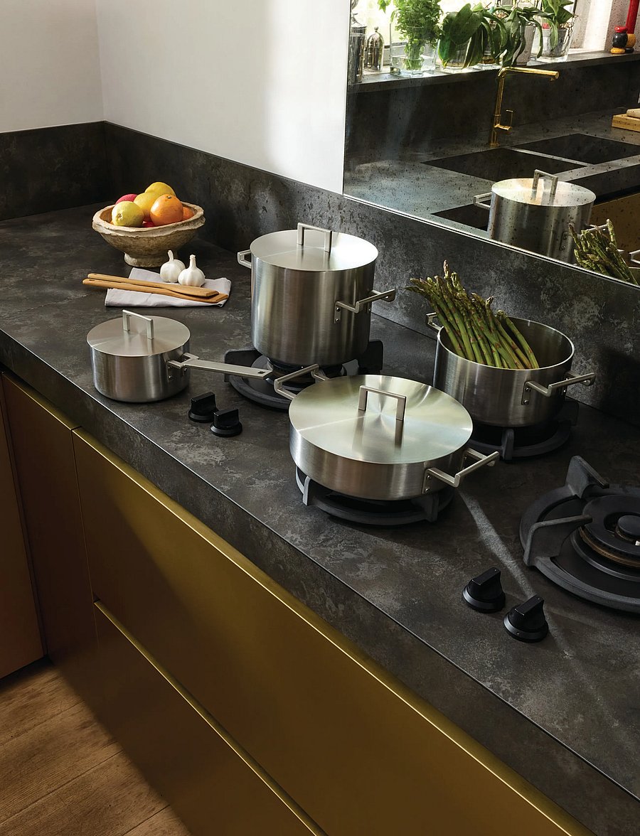Alessi - set of saucepan, saucepan with two handles, low saucepan with two handles , saucepan , 3 lids - steel - 2