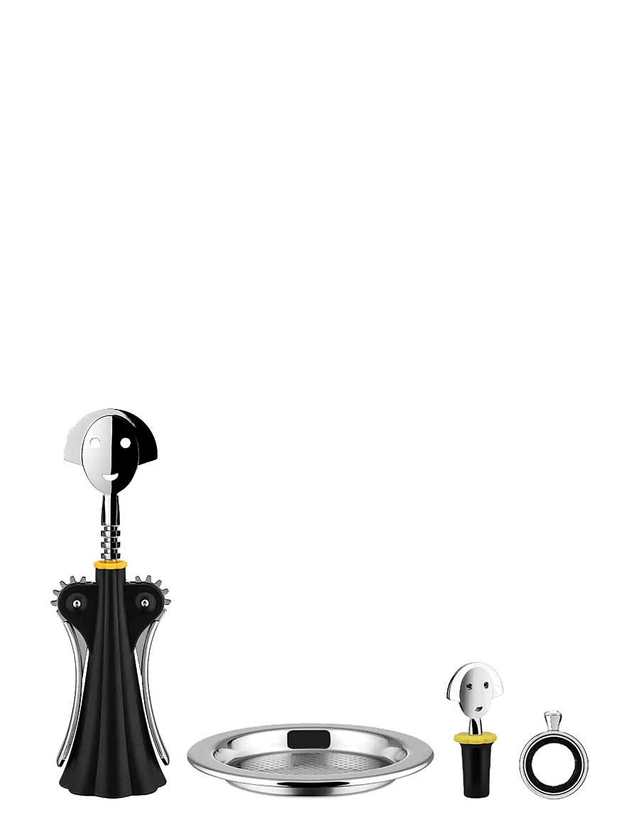 Alessi - Set corkscrew Anna G, the stopper "Anna Stop 2", the drip ring "Noé" and the bottle coaster 5009 - flaschenöffner & weinverschlüsse - steel - 0